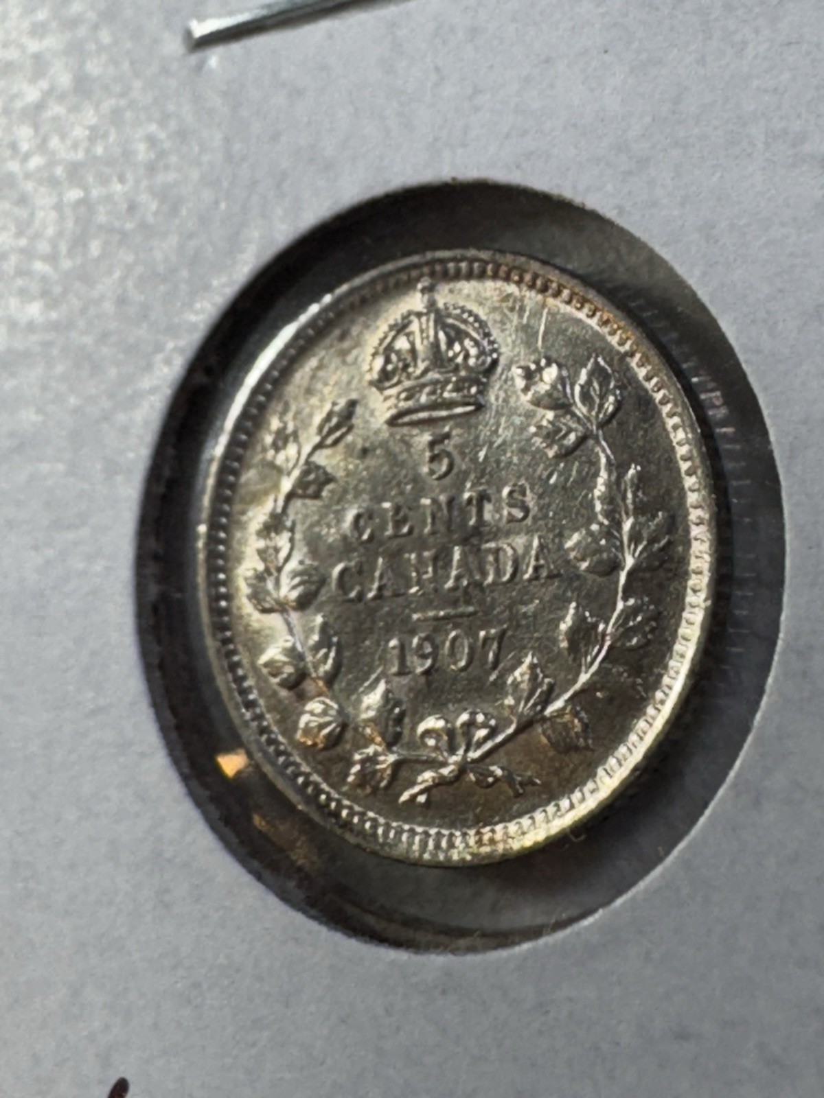 1907 Canada 5 Cents Small Silver Coin Cleaned