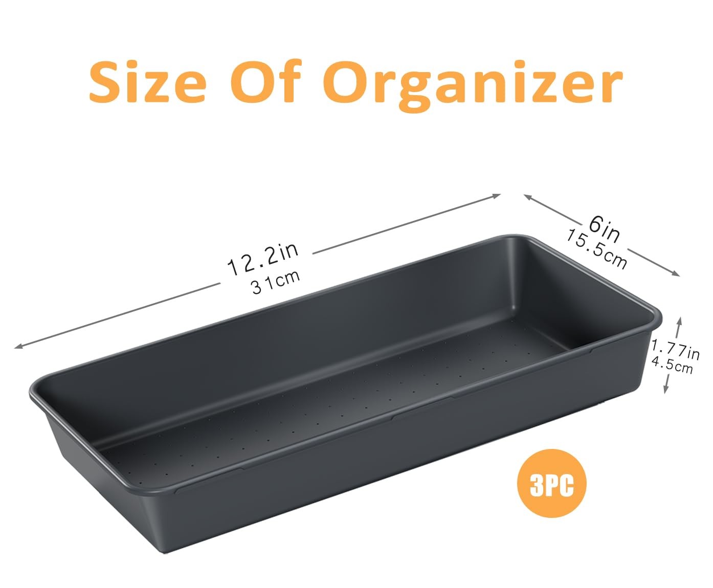 Large Plastic Drawer Organizer 12x6 Inch Storage Tray Bin 3 PCS