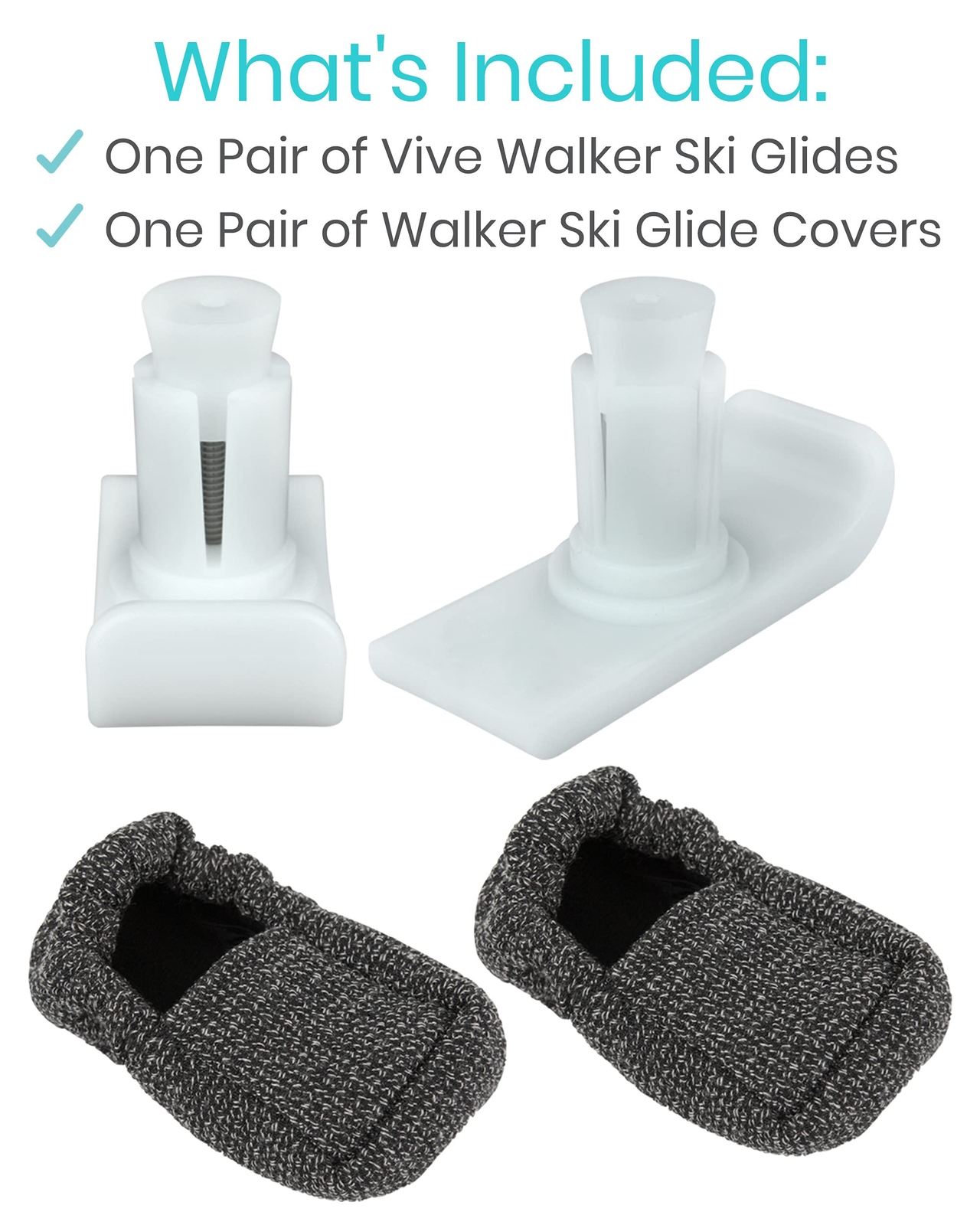 Vive Walker Ski Glides & Covers 4 PCS - Replacement Feet for Folding Walker