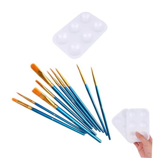 LNAUJS Paint Brush and Paint Tray Palette Set, 10 PCS Nylon Hair Brushes and 1