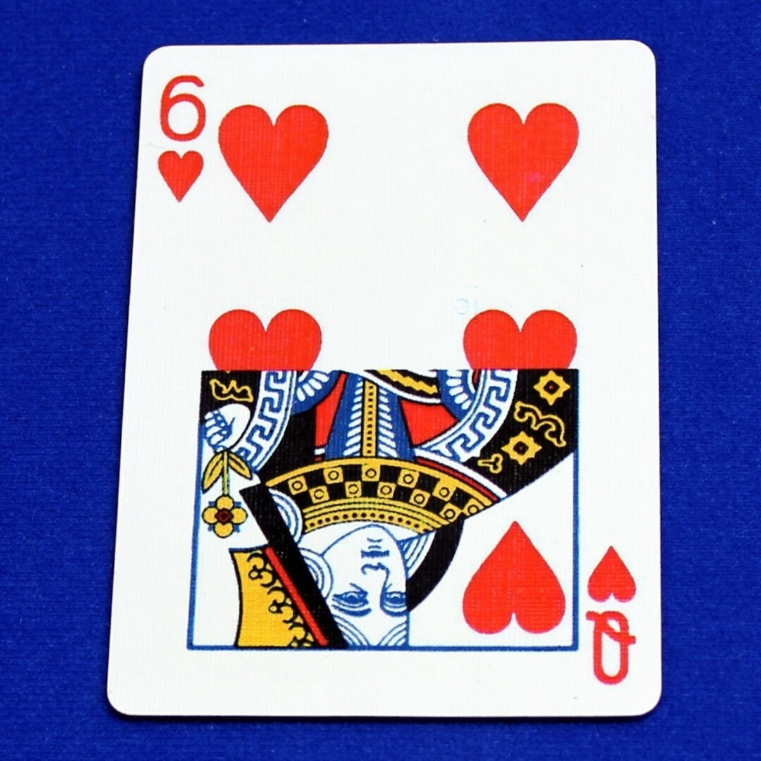 6 of Hearts / Queen - Half & Half Horizontal, Bicycle Printed Gaff Card, Blue