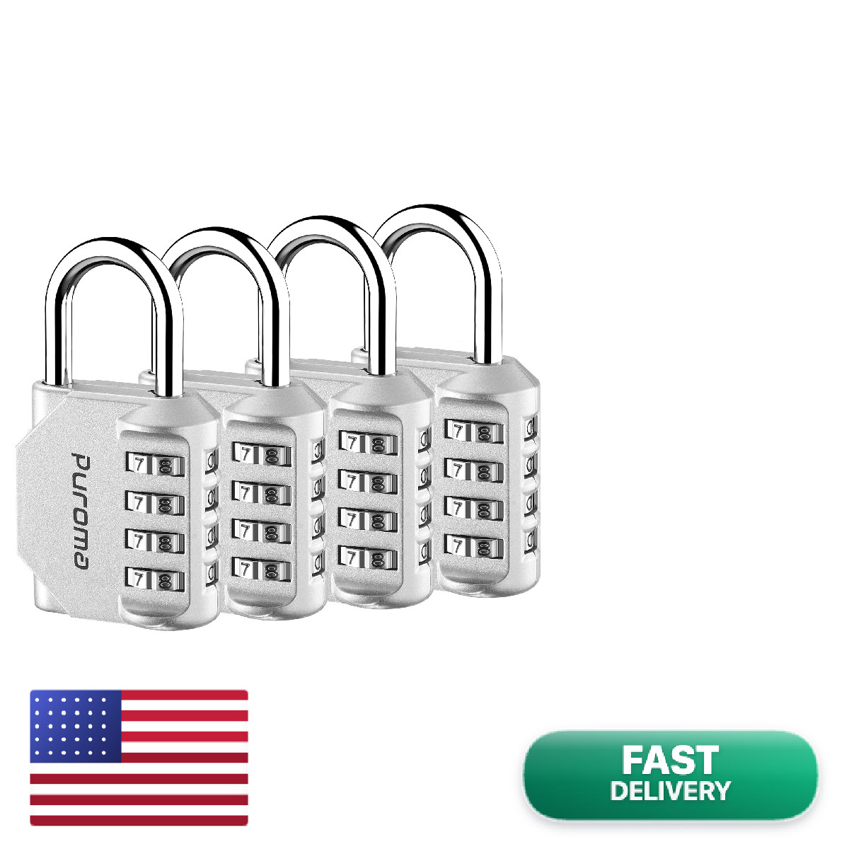 Puroma 4 Pack Combination Lock For Locker 4 Digit Outdoor Waterproof Padlock