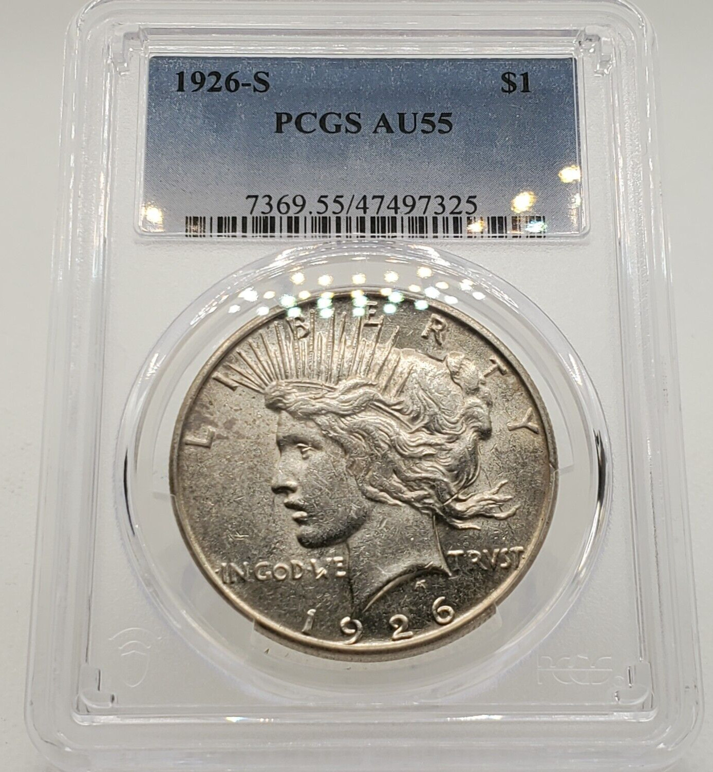 1926-S Peace Dollar PCGS AU55, Nice Luster