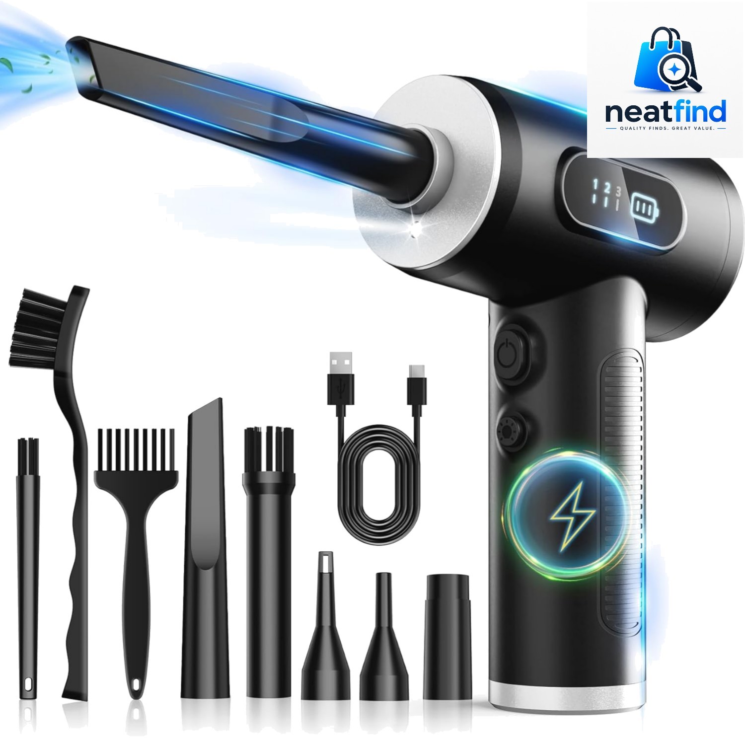 Compressed Air Duster-3 Gear Adjustable 100000RPM Electric Air Duster with LE...