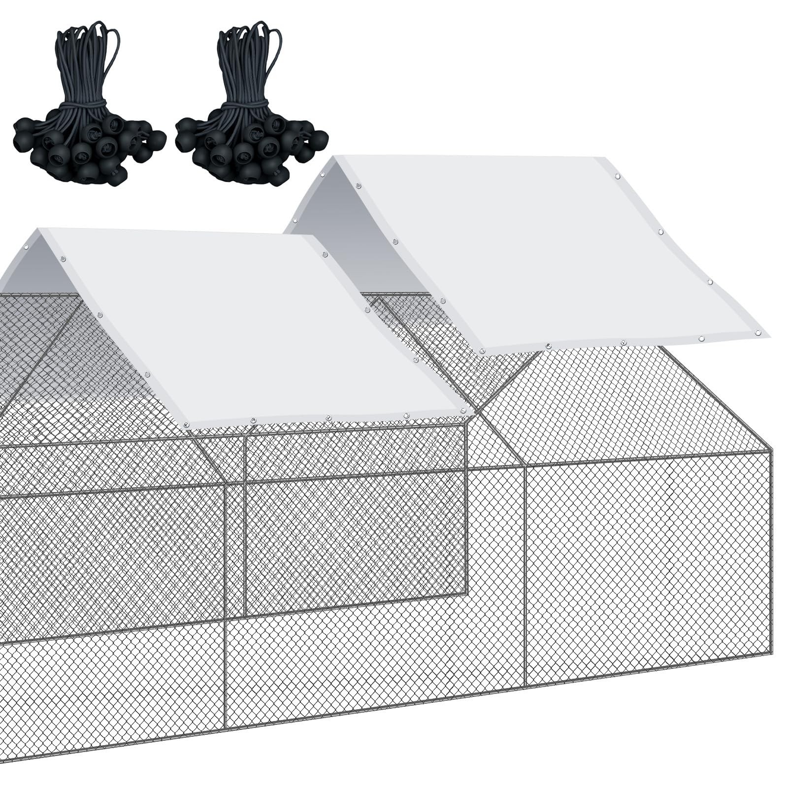 2 Pcs Waterproof Chicken Coop Cover 14.5 x 6.6 ft with 50 Ball Bungees