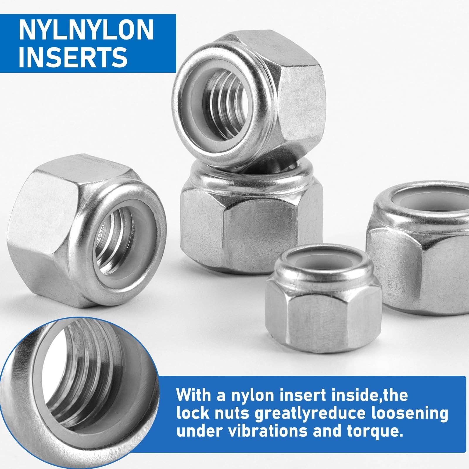 100 Pack #10-24 Lock Nuts, 304 (A2-70) Stainless Steel Nylon Insert Locknuts,...
