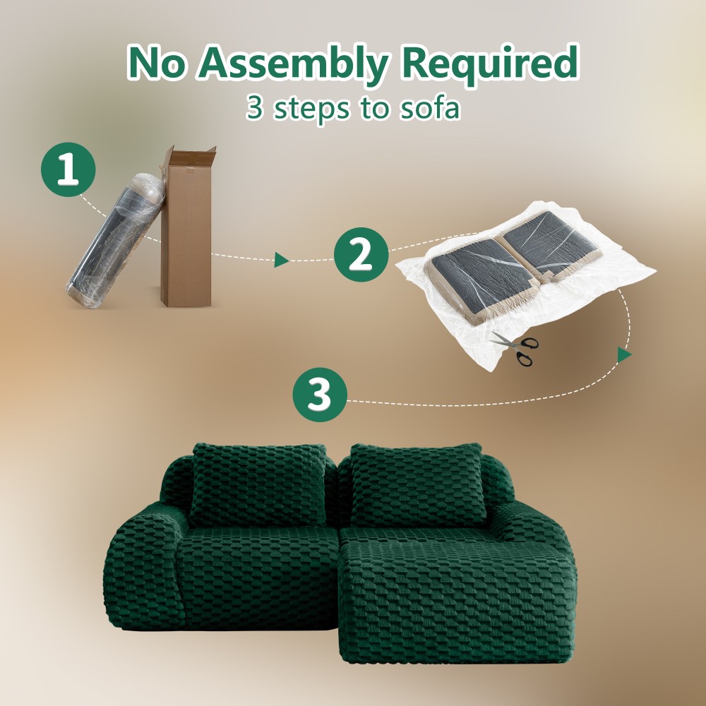 82" Modern L-Shaped Modular Sectional Sofa w/ Ottoman, Flannelette, Green