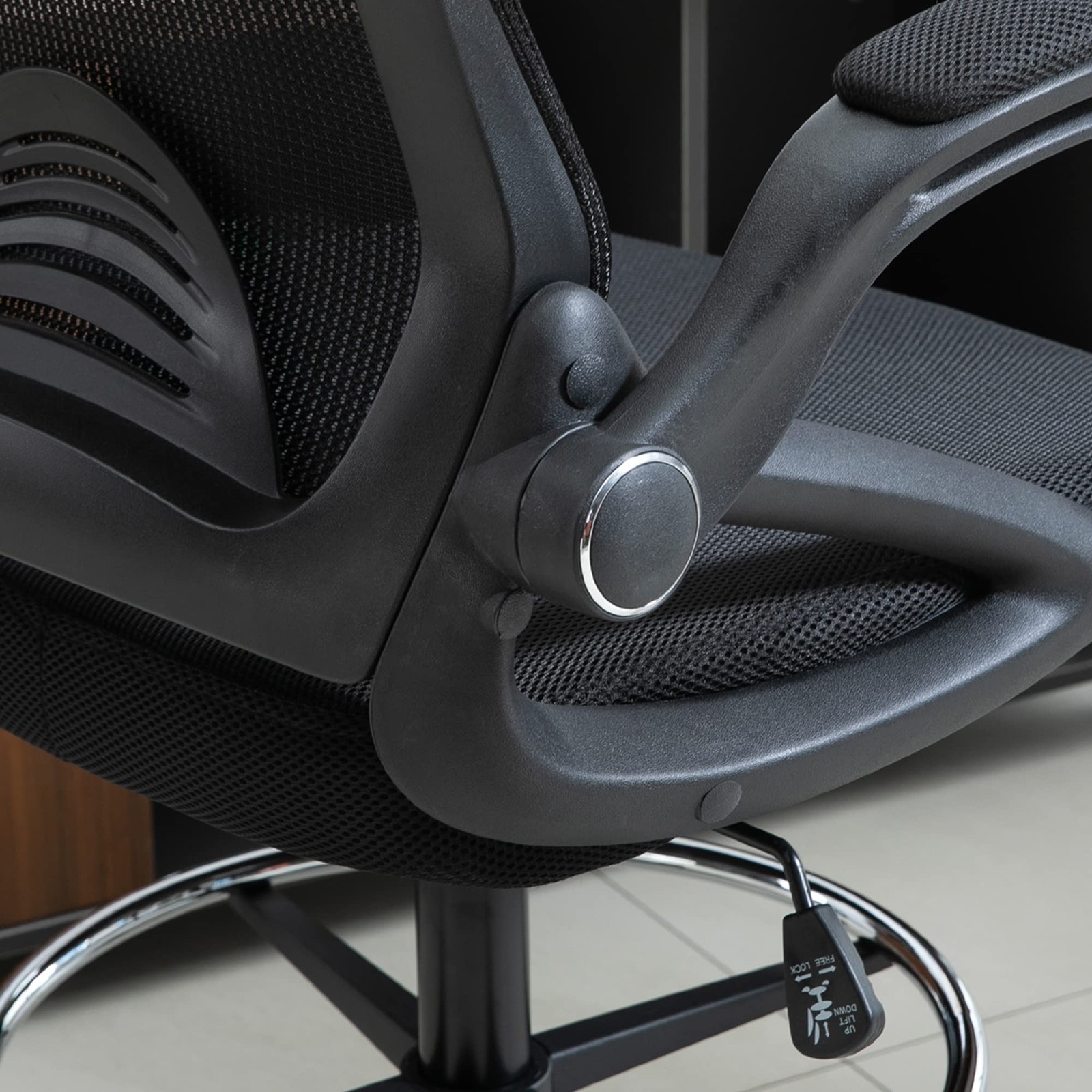 Vinsetto Mesh Drafting Chair, Tall Office Chair with Lumbar Support, Flip-Up Arm