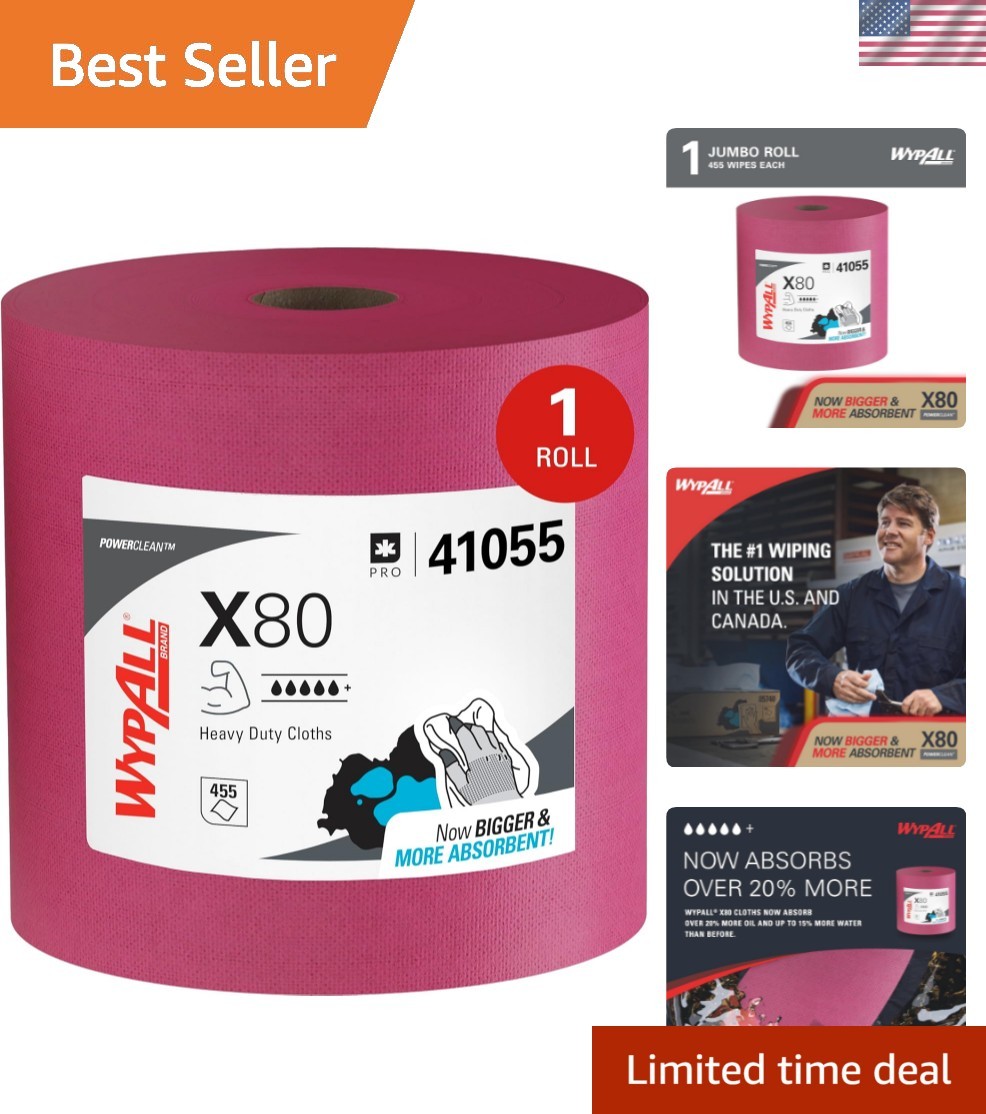 PowerClean X80 Cloths Heavy Duty Wipes 41055, Jumbo, Extended Use Towels, Red...