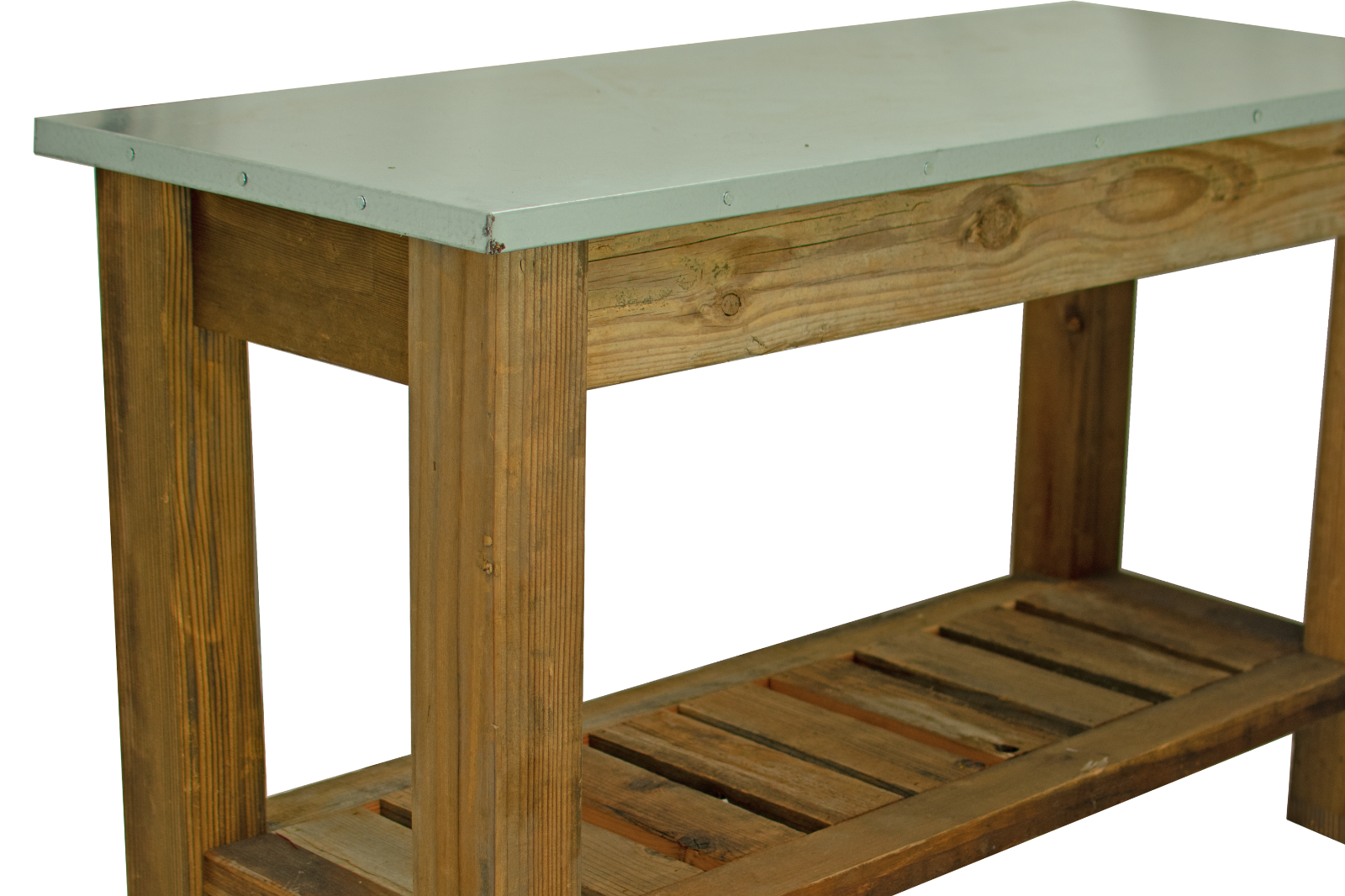 Redwood Patio Console Table & Outdoor Garden Utility Table Stainless Steel Top