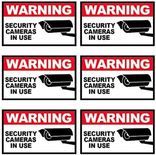 Visible Alarm Sign Decals - Warning Security Cameras in Use, 6 Pack Waterproof