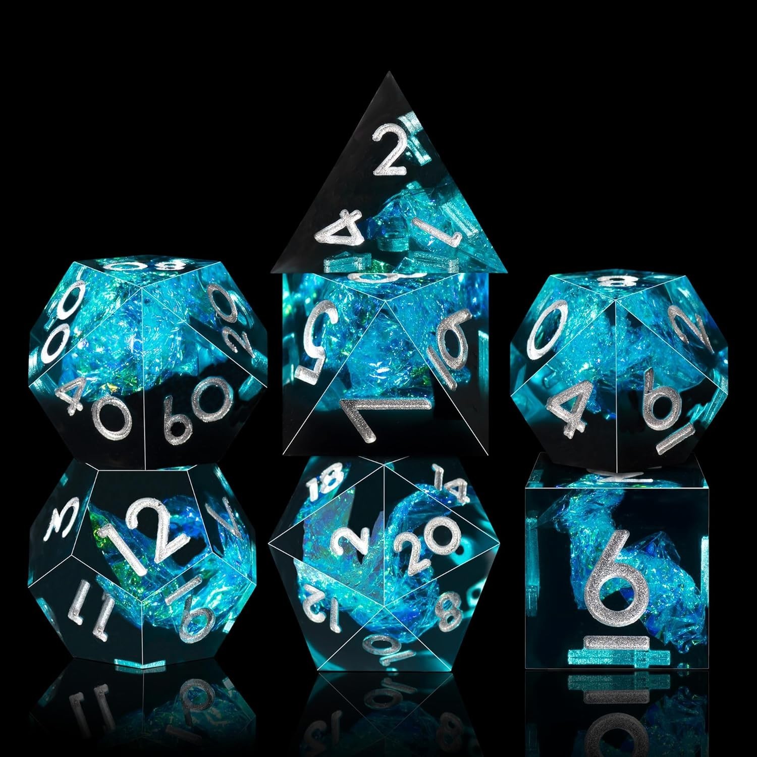 7-Die DND Dice Set Handmade Sharp Edge Polyhedral Dice for Dungeons and Drago...