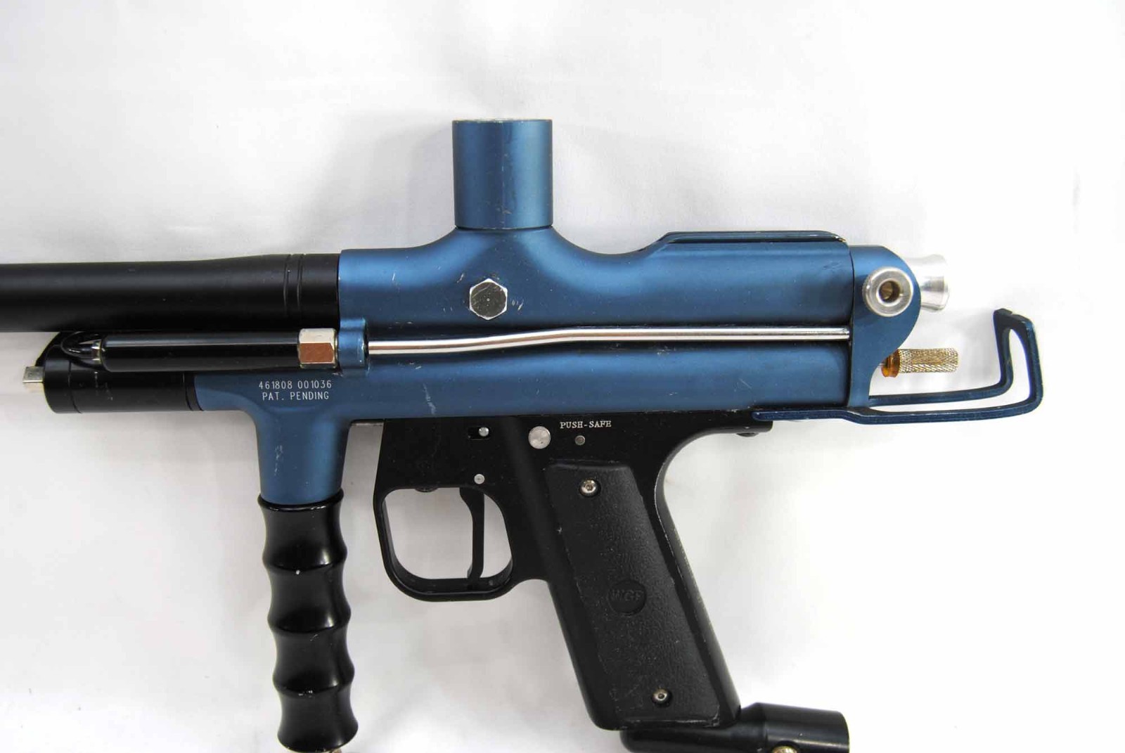 Used WGP Paintball Trilogy Autococker Marker Single Trigger Blue Eclipse Barrel