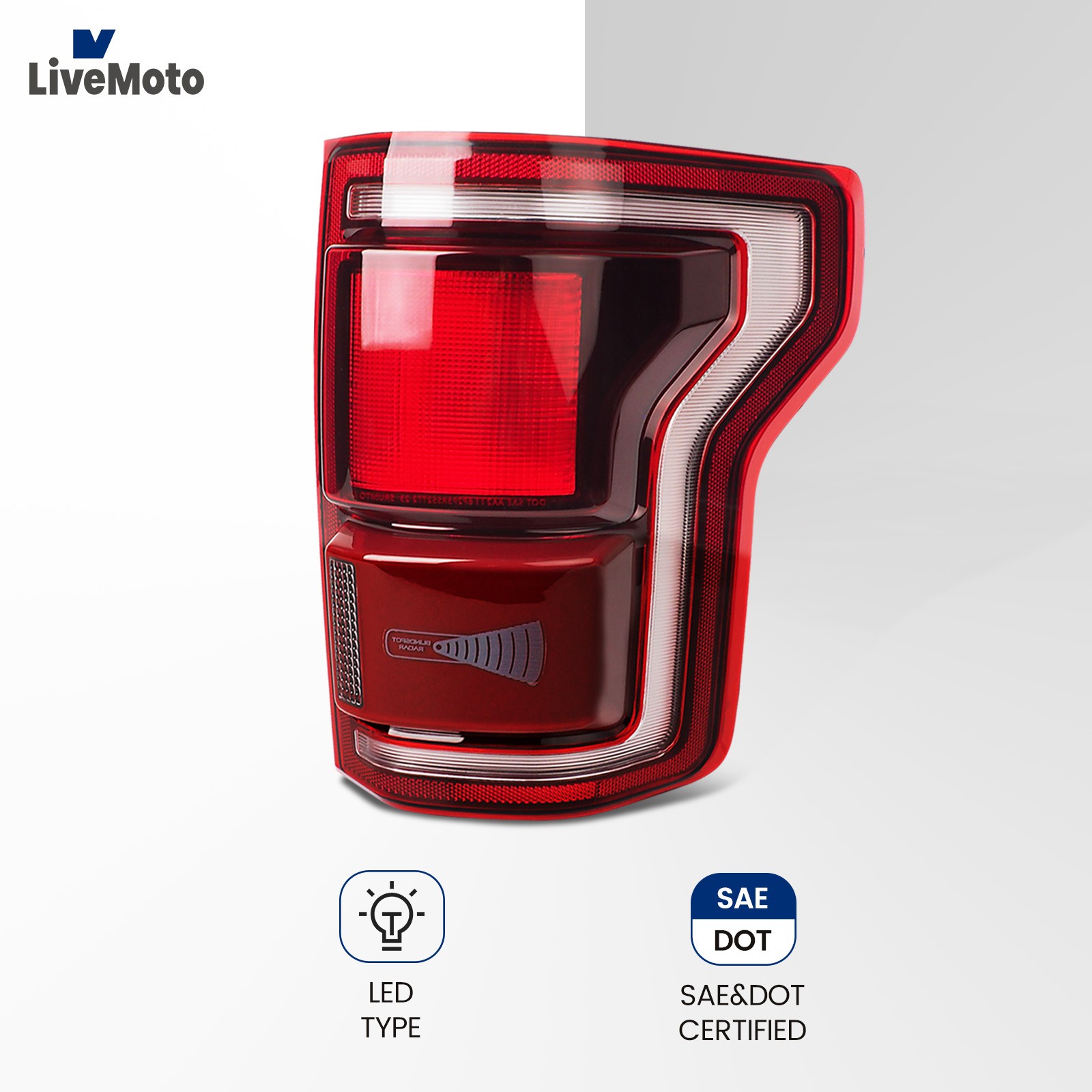 Blind Spot Ready Raptor Smoke Red For 2017-2019 Ford F-150 LED Tail Light Right