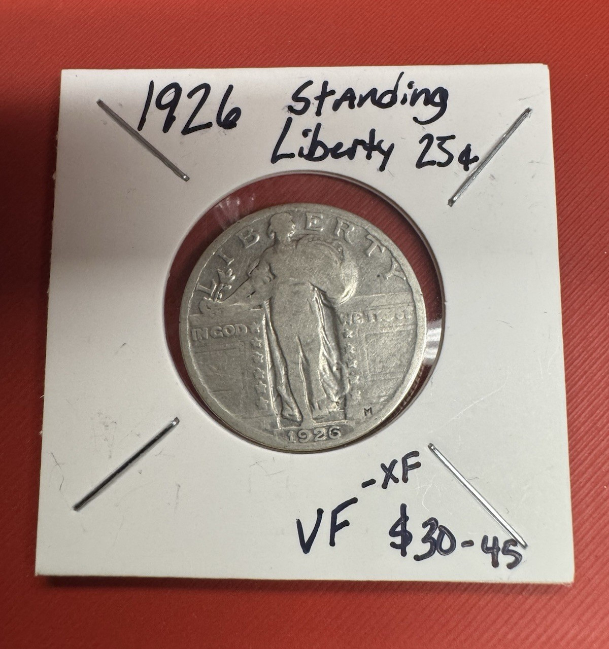 1926 Standing Liberty Quarter 25C Philadelphia 0.9 Silver in Flip