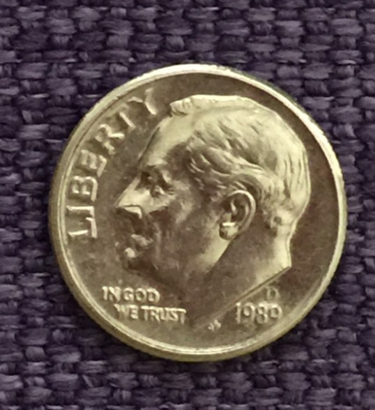 1989 D Roosevelt dime, actual nice coin in picture, free S/H