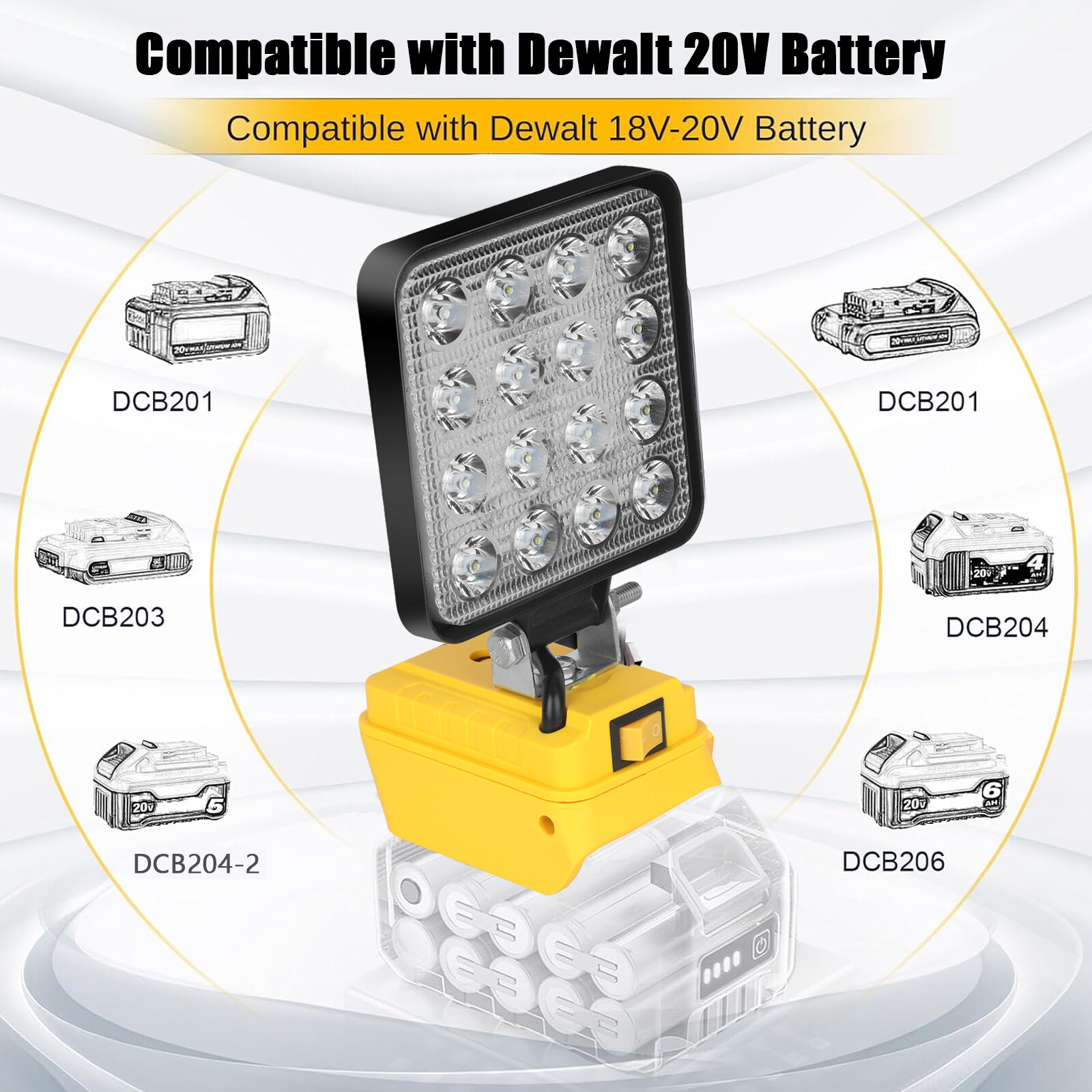 2 Pack 60W LED Work Light Flashlight for De walt 20V Battery 6000LM