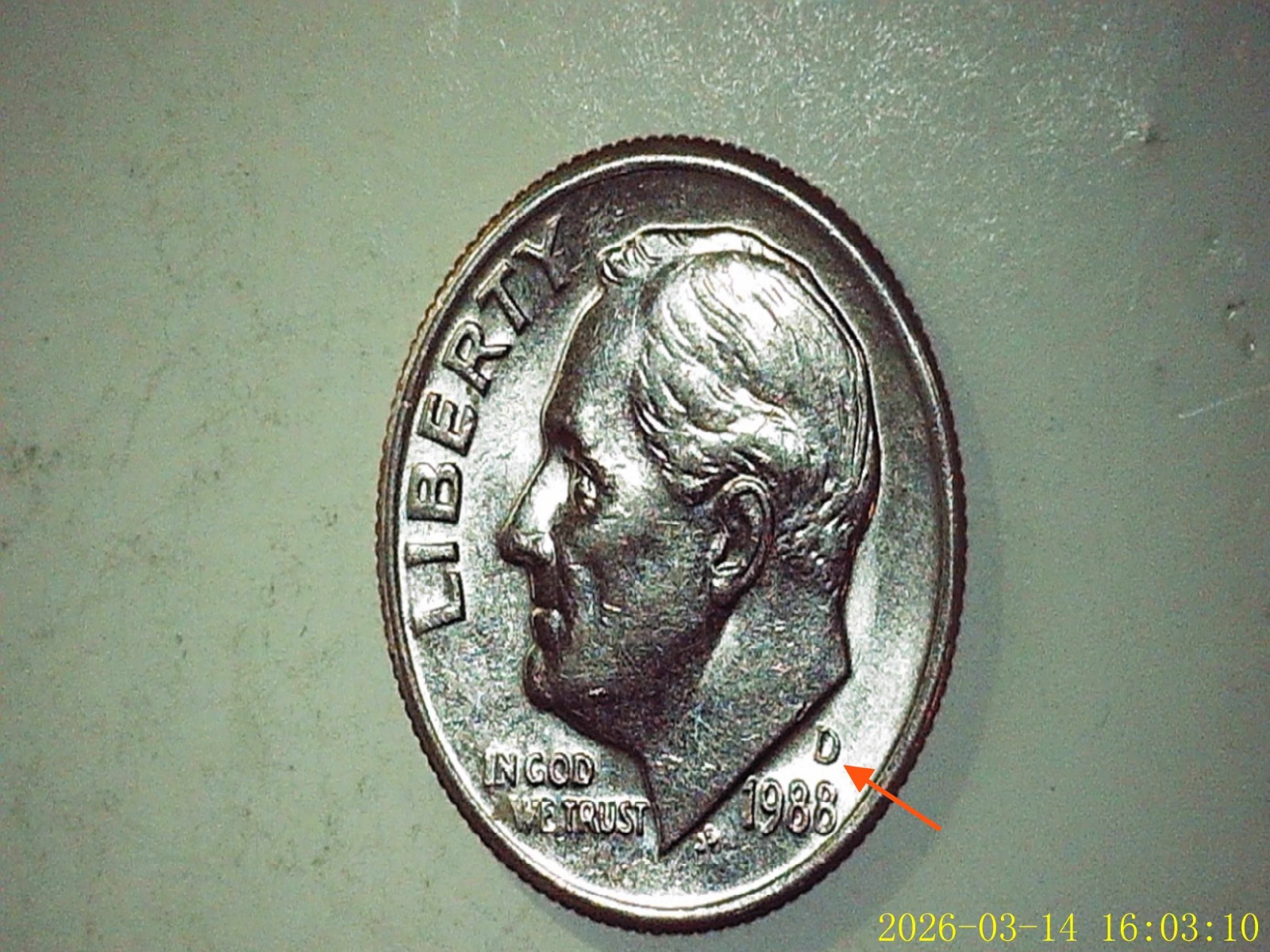 1988- D Roosevelt Dime with Canted Mintmark
