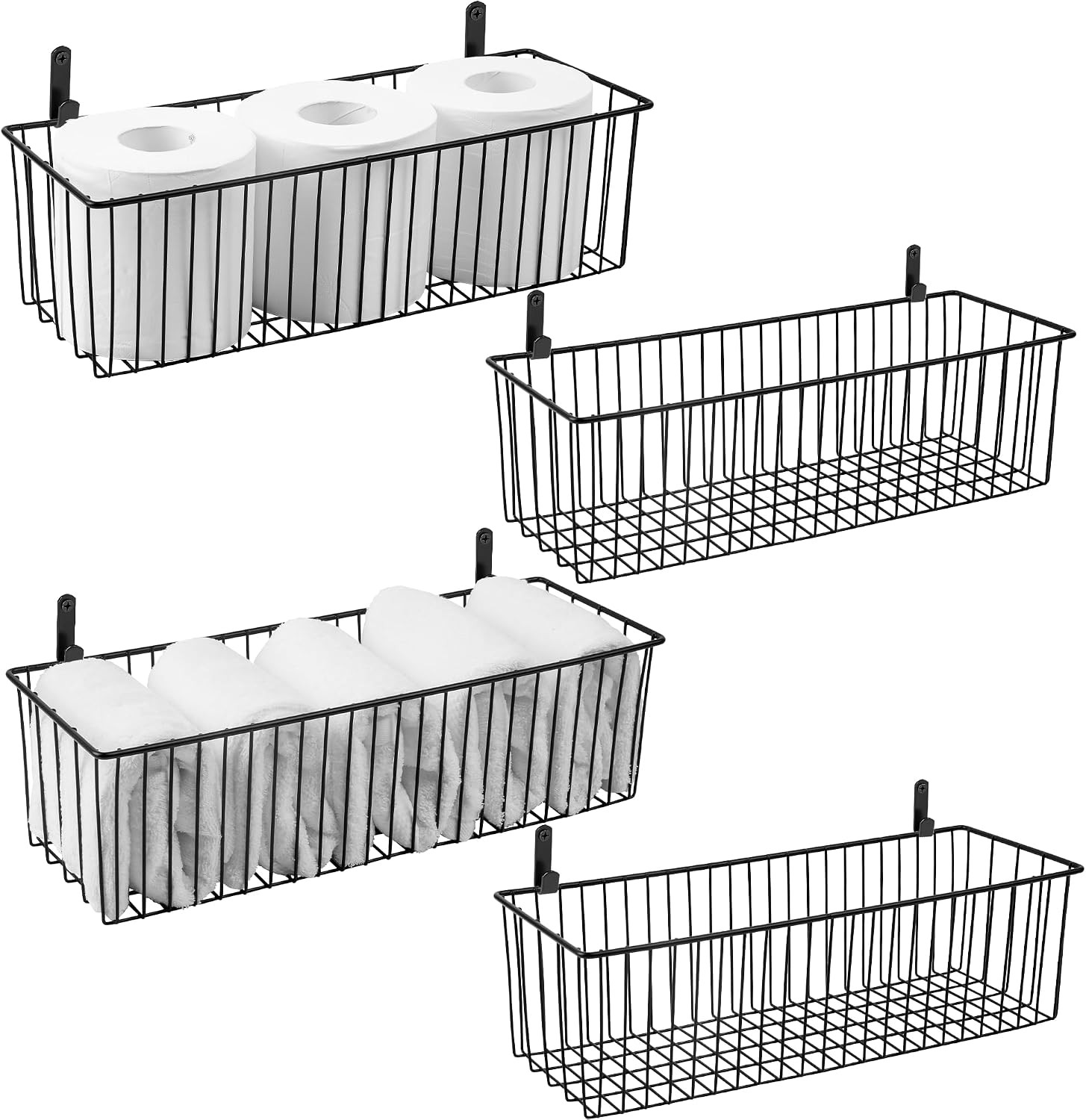 Black Wire Basket Wall Mounted(4 Pack) - Metal Toilet Paper Storage Basket - Rec