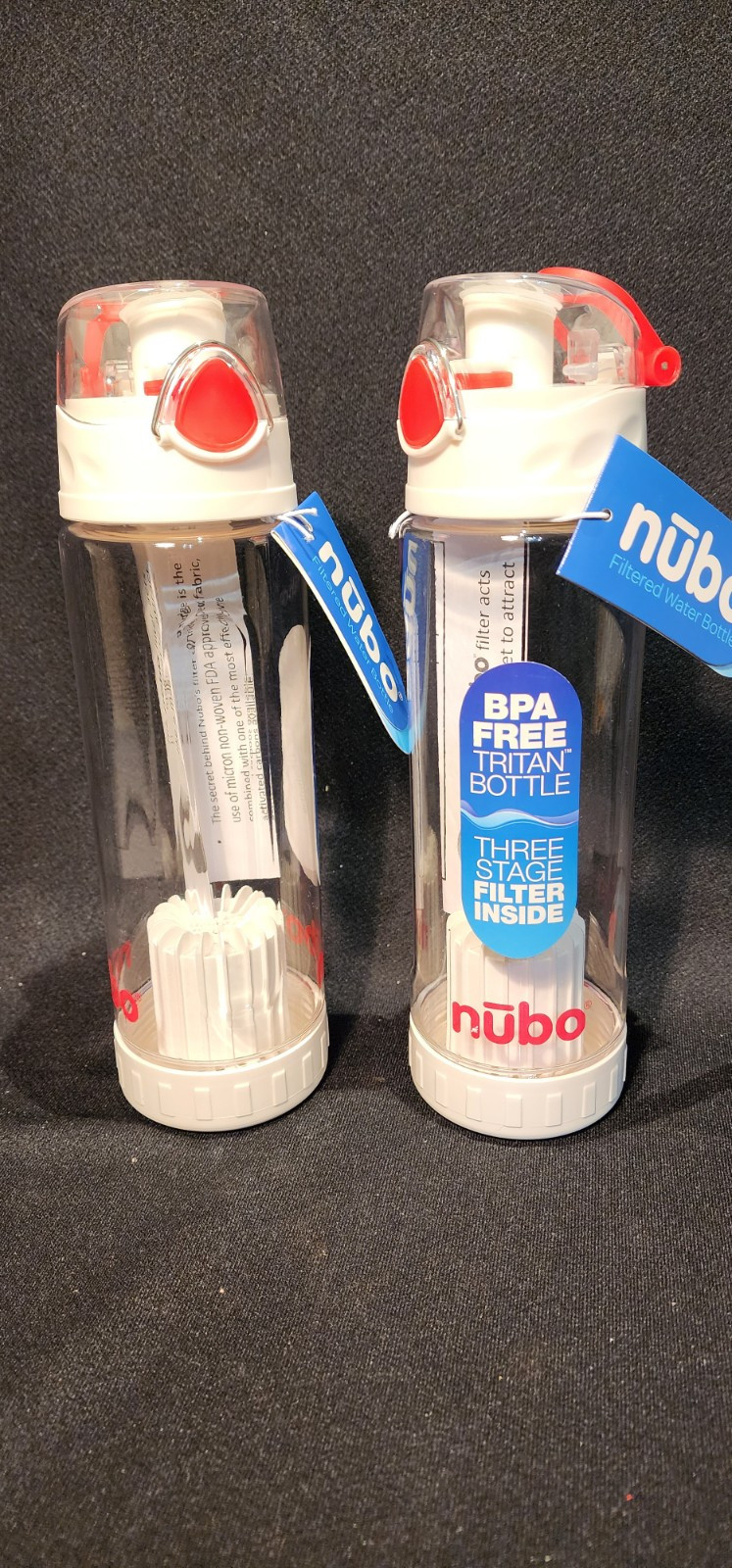 TWO (2) Nubo Filtered Water BPA Free Clear Tritan Bottles NEW 700ml 23.6oz