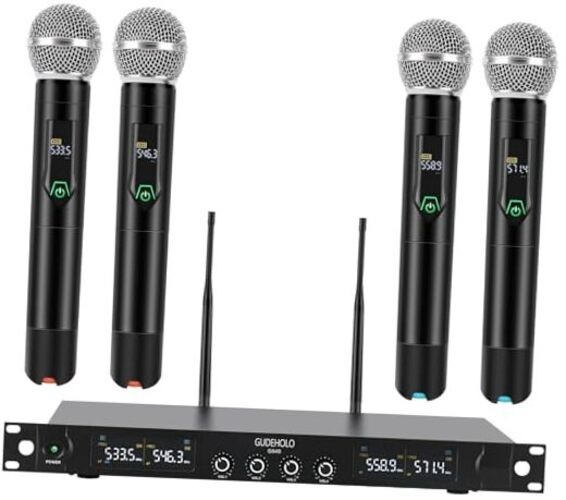 4-Channel Wireless Microphone System, Quad UHF Metal Cordless Mic, 4x25 Green