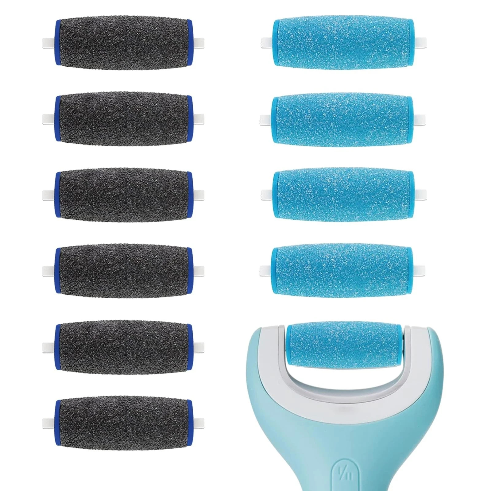 11 Pack Replacement Roller Heads for amop Pedi Perfect Refills Black+blue