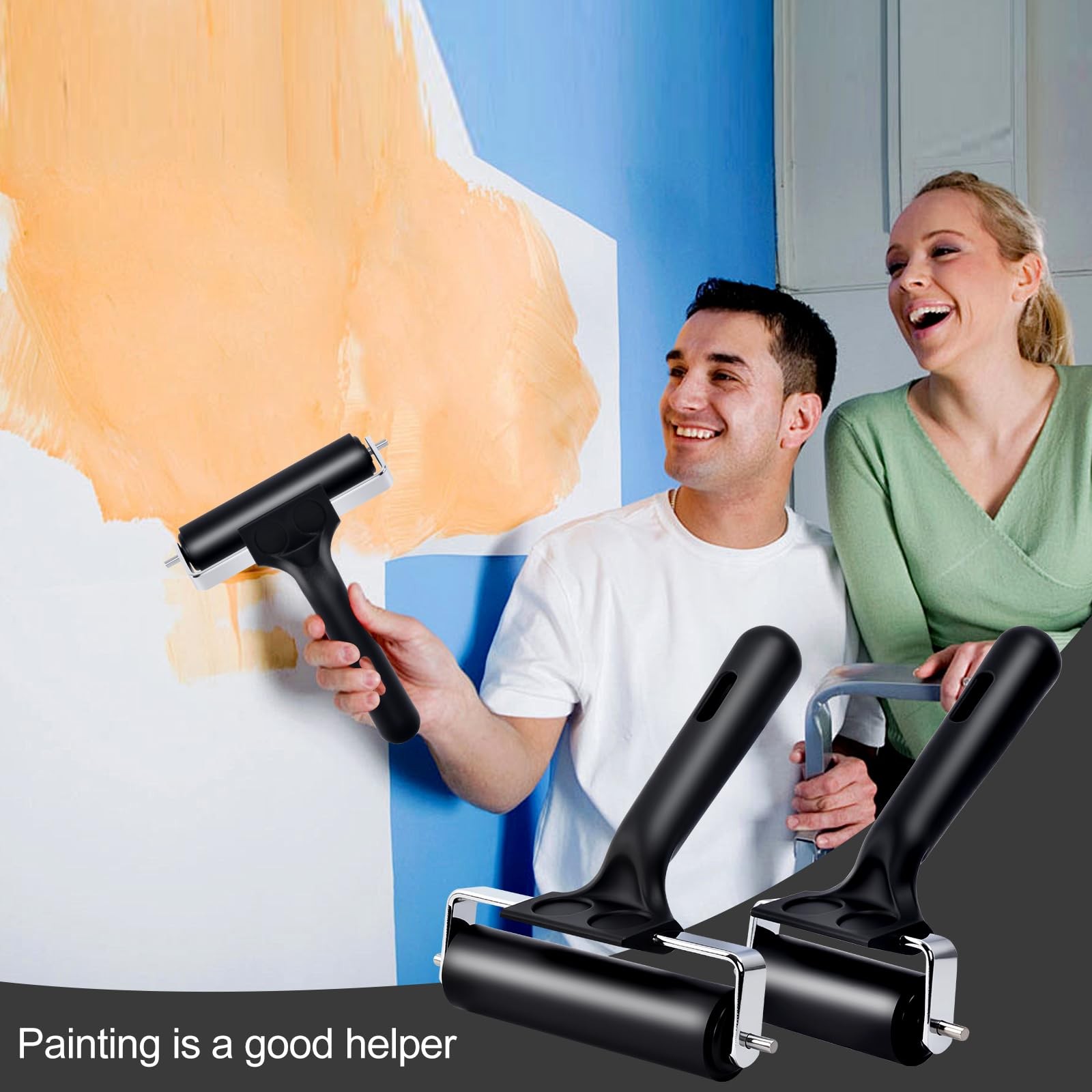Hard Rubber Brayer Rollers 4" & 2.2" for Printmaking, Inking, Stamping, Gluing