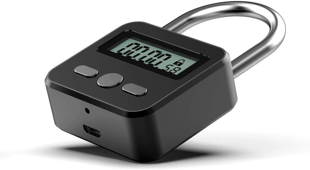 Metal Timer Lock - Electronic Time Padlock with LCD Display - USB Rechargeabl...