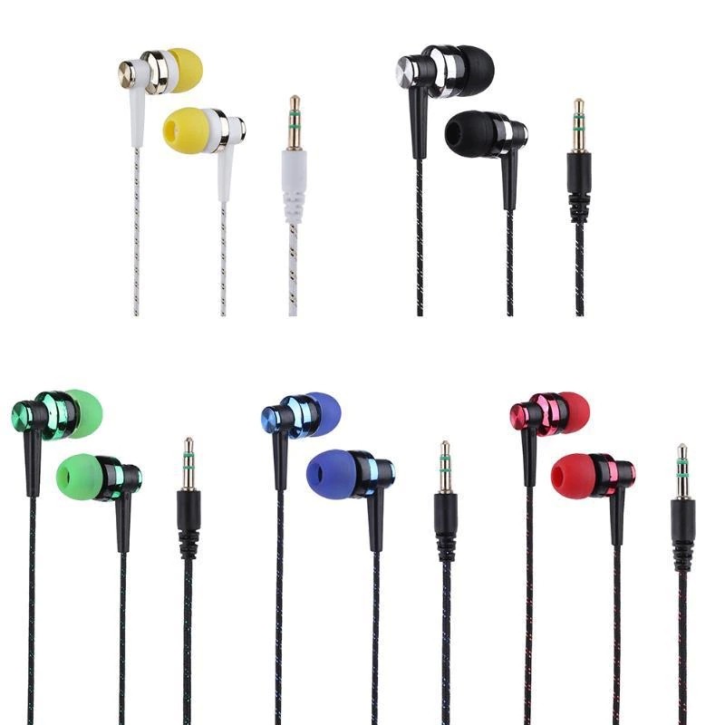 Aluminum Earbuds 3.5mm Gold Jack Braided Cord Extra Bass Silicone Tips for iPod