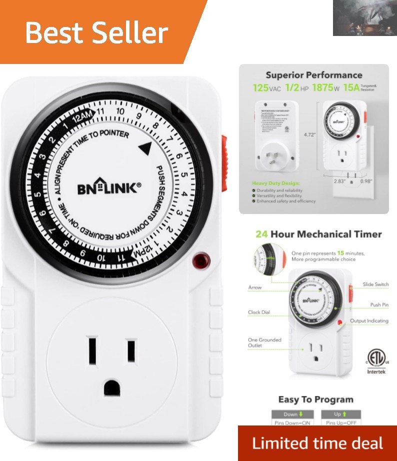 24-Hour Heavy Duty Mechanical Timer Outlet - Safe & User-Friendly Automation