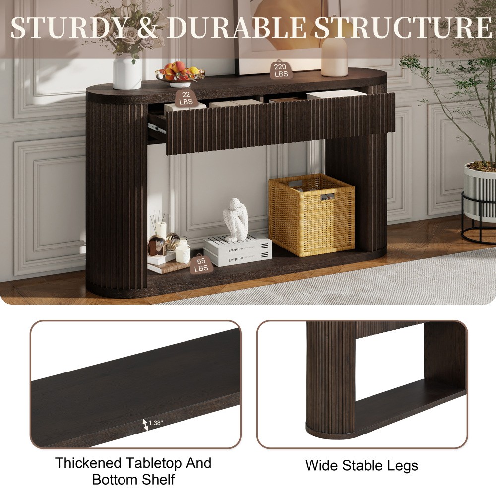 TREXM Rustic Console Table with Fluted Legs Farmhouse Entryway Sofa Table Oval