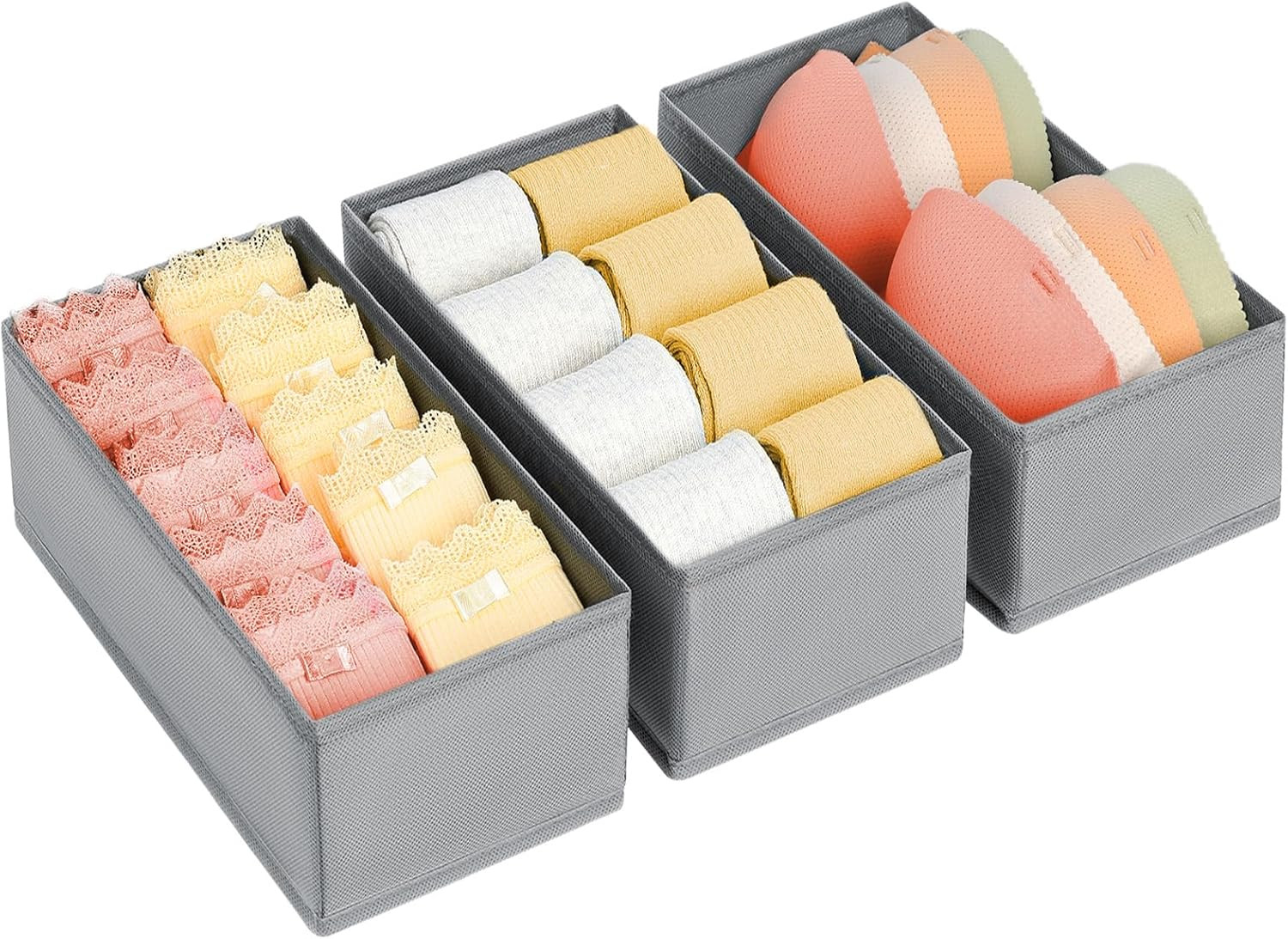 Underwear Drawer Organizer, Storage Box for Clothes, Bras, Belts, Socks - 3 Pack