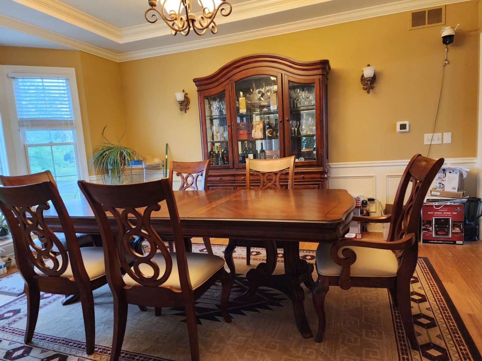 Dining Room Table, 6 Chairs, and China Closet