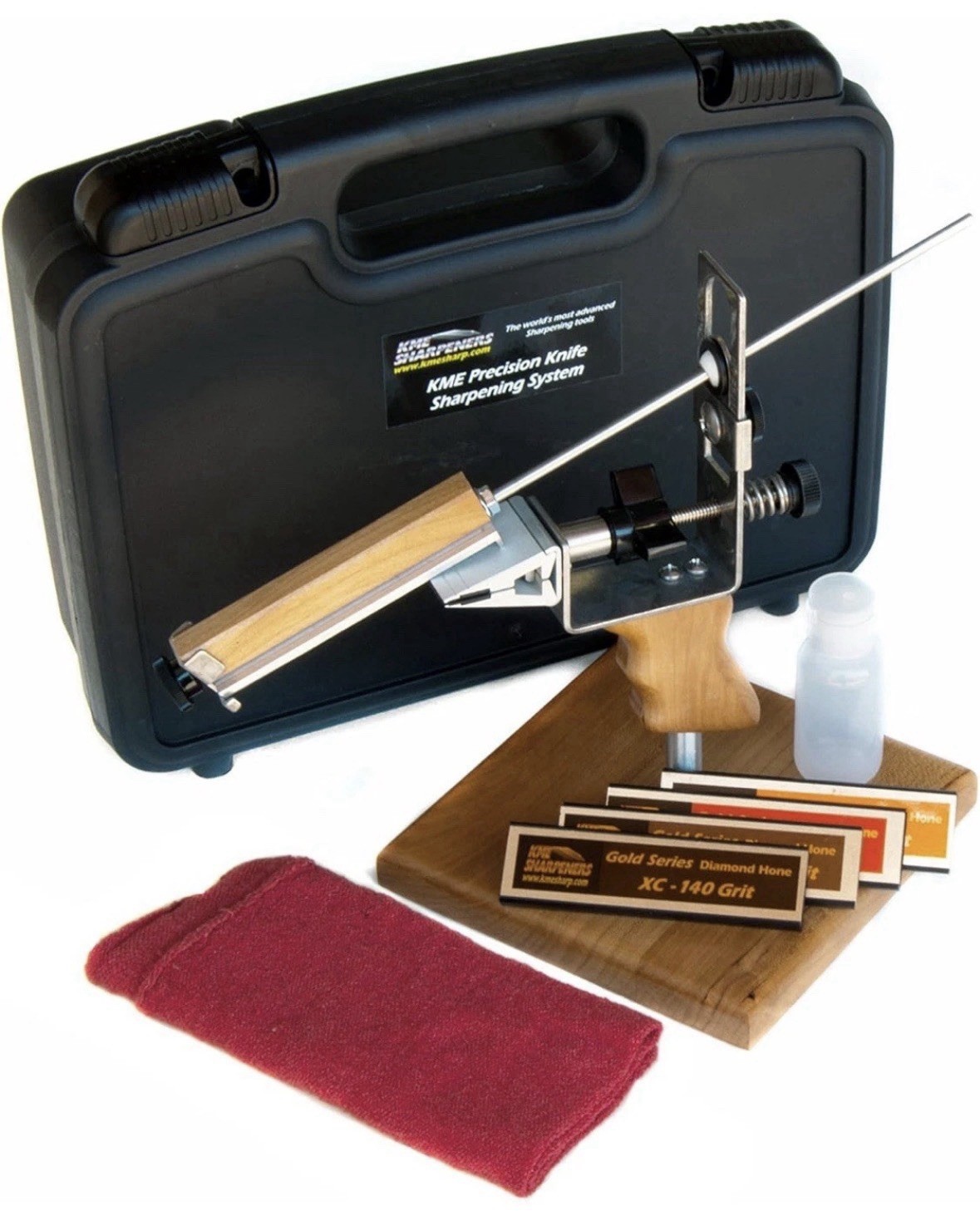KME Precision Knife Sharpener System Diamond Stone Kit New With Base / Case