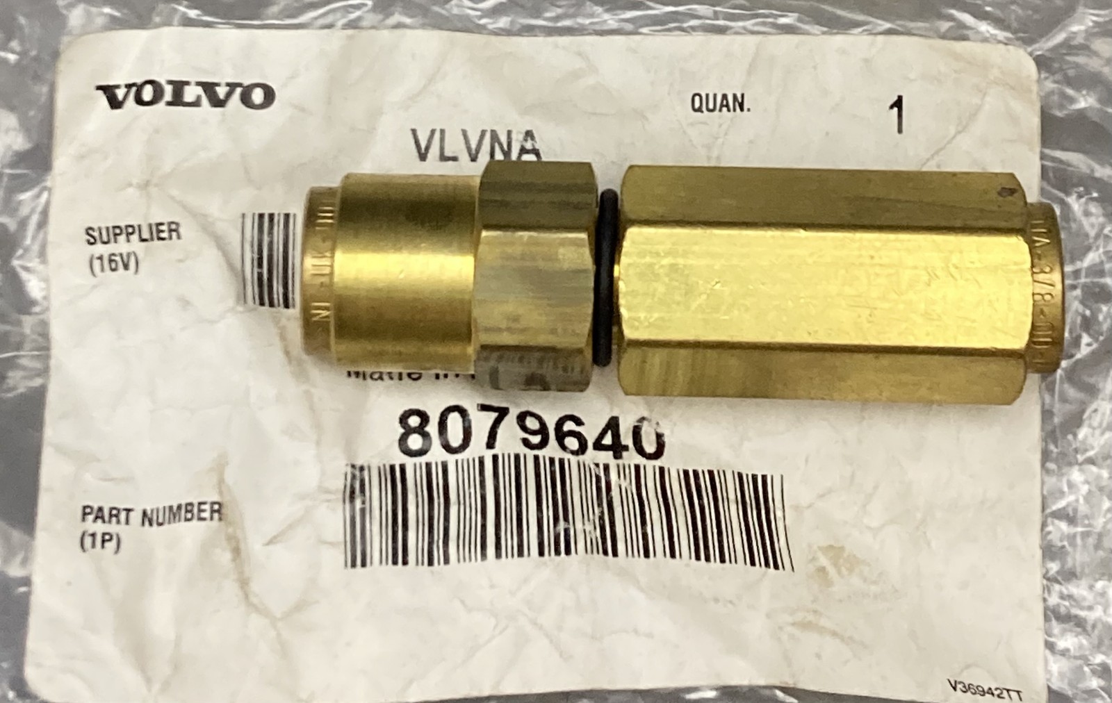 New Genuine Volvo 8079640 Brass PLC Bulkhead Fitting