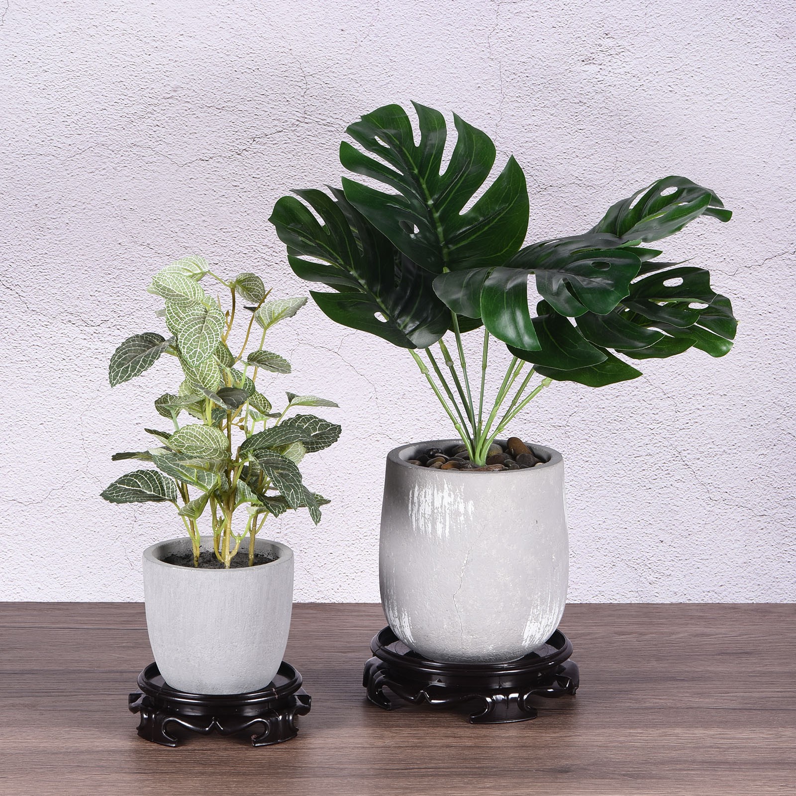 Black Planter Display Stand 5.5" Dia Plastic Round Bonsai Base