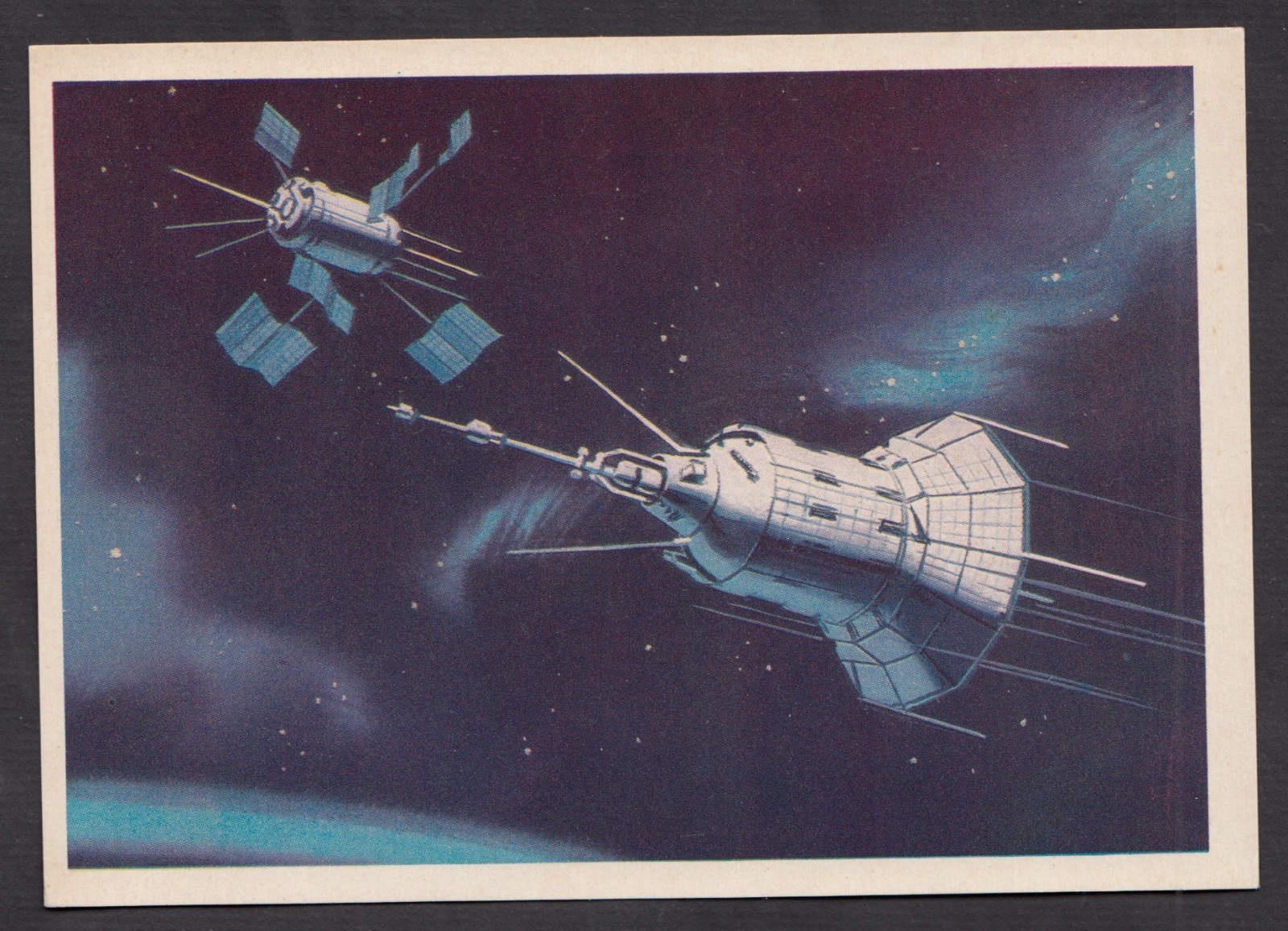 Soviet Space Systems Elektron 1 and 2 art  vintage 1971 postcard by V.  Victorov