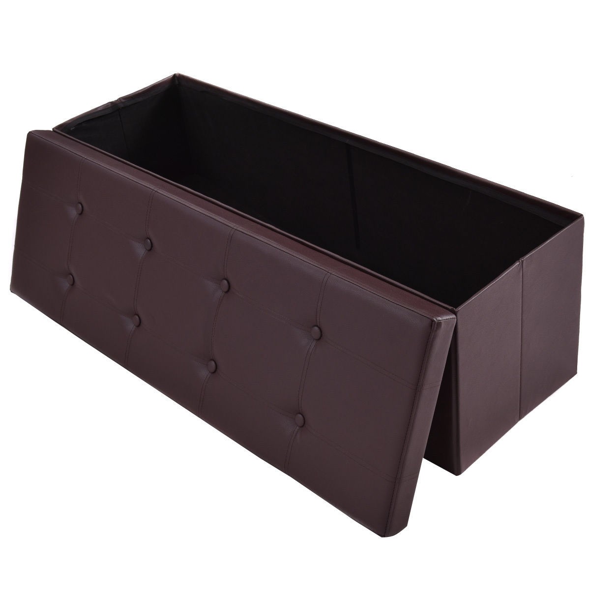 Costway 43"x15"x15" Large Folding Storage Faux Leather Ottoman Pouffe Box Stool