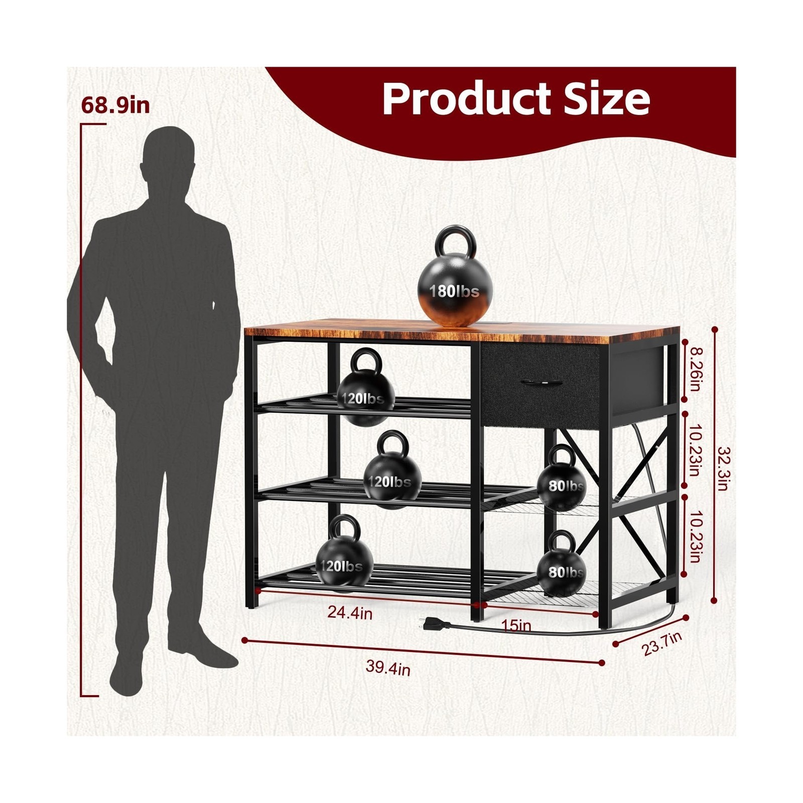 3D Printer Stand with Filament Storage Rack, 3D Printer Table with Power Outl