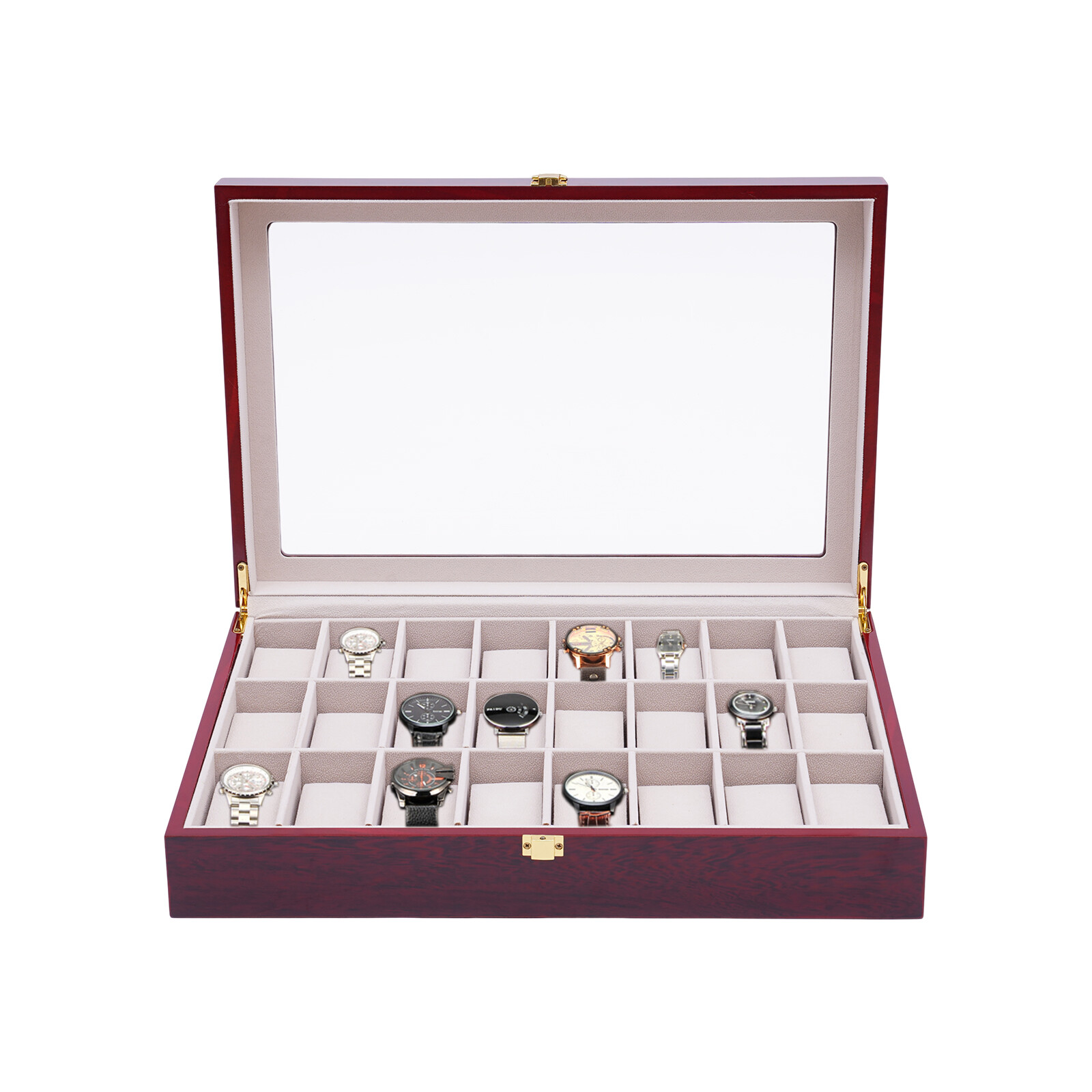 24 Slot Wood Box Watch Holder Storage Display Case Jewelry Large Storage Space