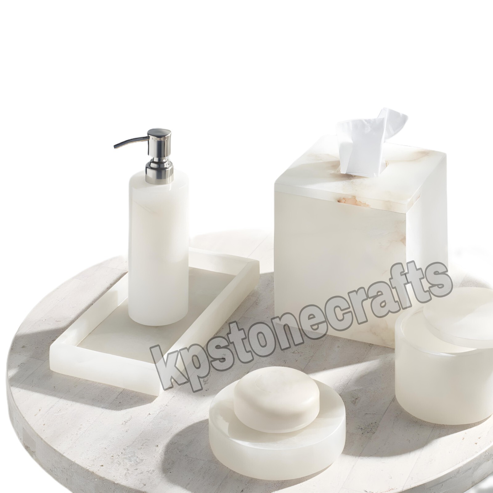 7- Pieces Alabaster Bath Accessories – Timeless Sophistication for Your Bathroom