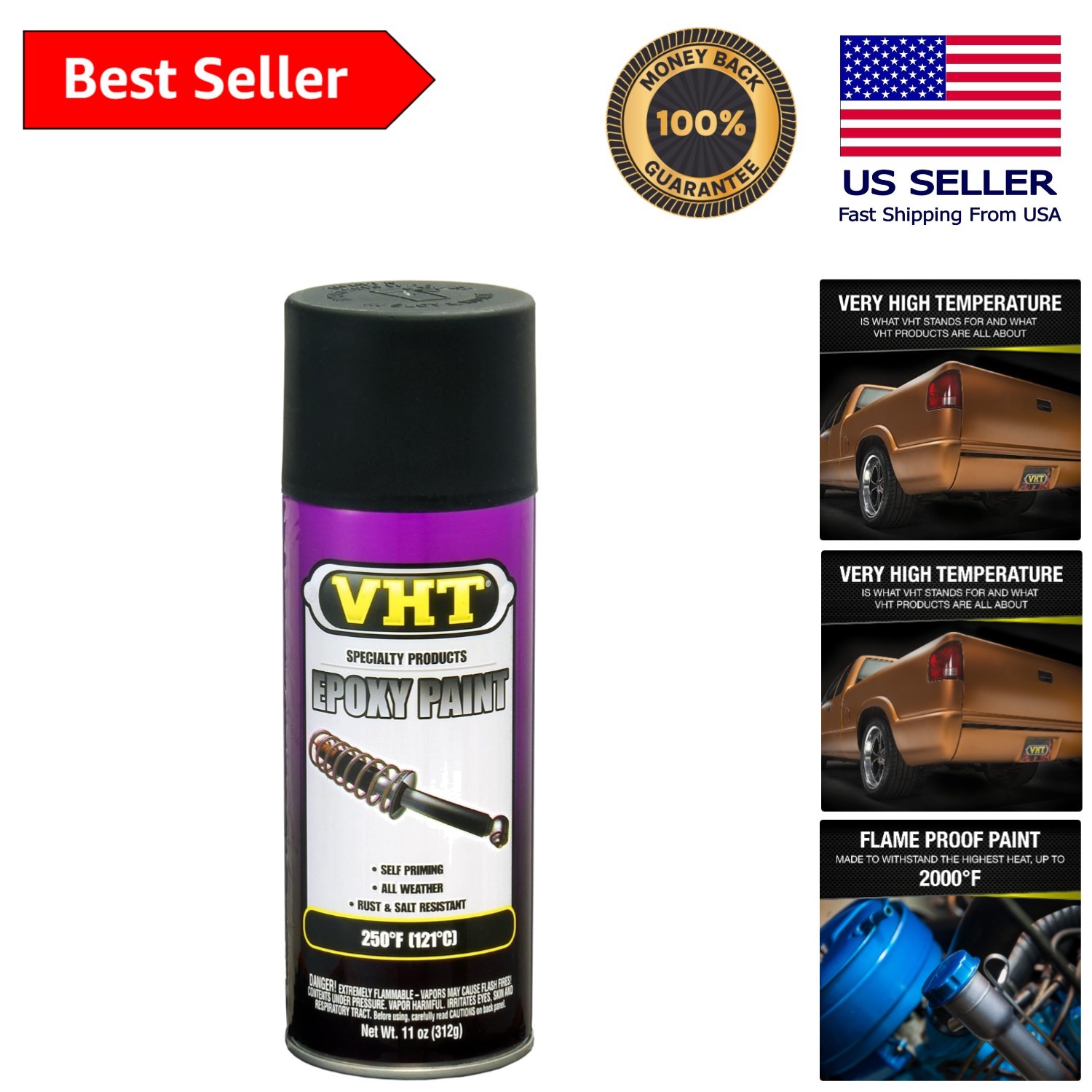 High-Temperature Resistant Satin Black Epoxy Paint - 11 oz. All Weather Use