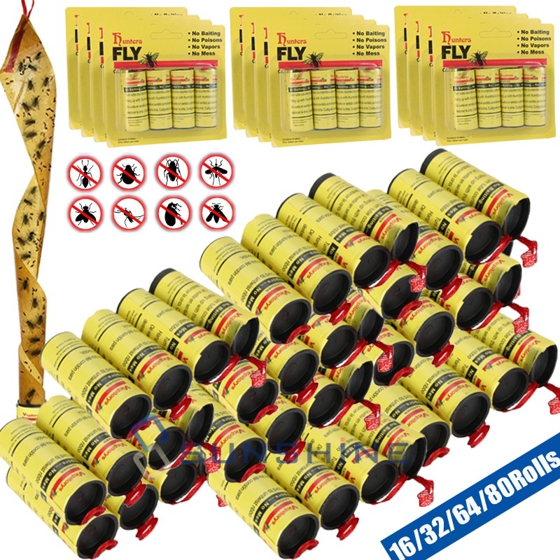 Bulks Roll Insect Bug Fly Glue Paper Catcher Sticky Flies Trap Ribbon Tape Strip