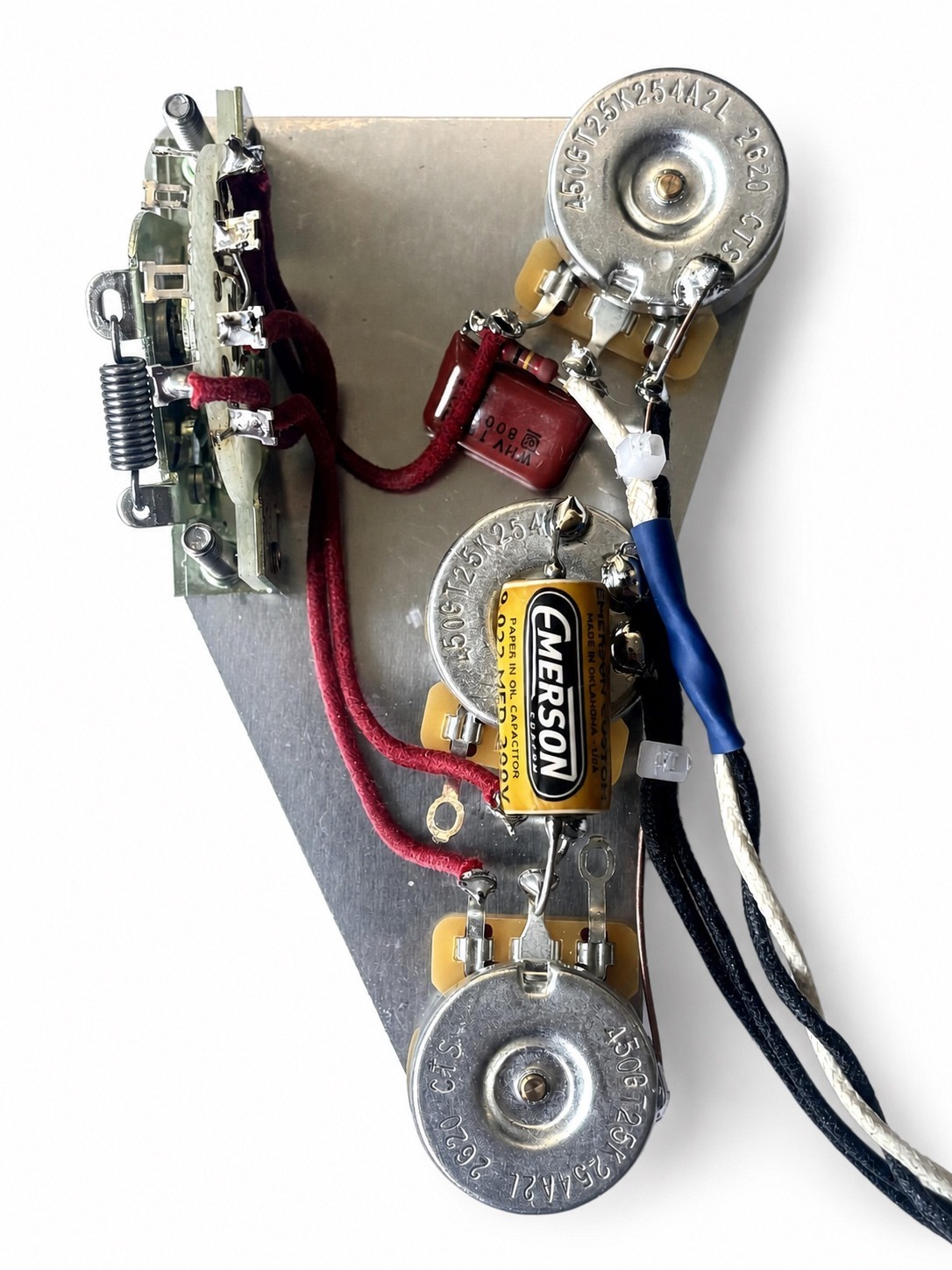 Pro Prewired Harness for Fender Stratocaster CTS 250K CRL 5-Way Emerson PIO Cap