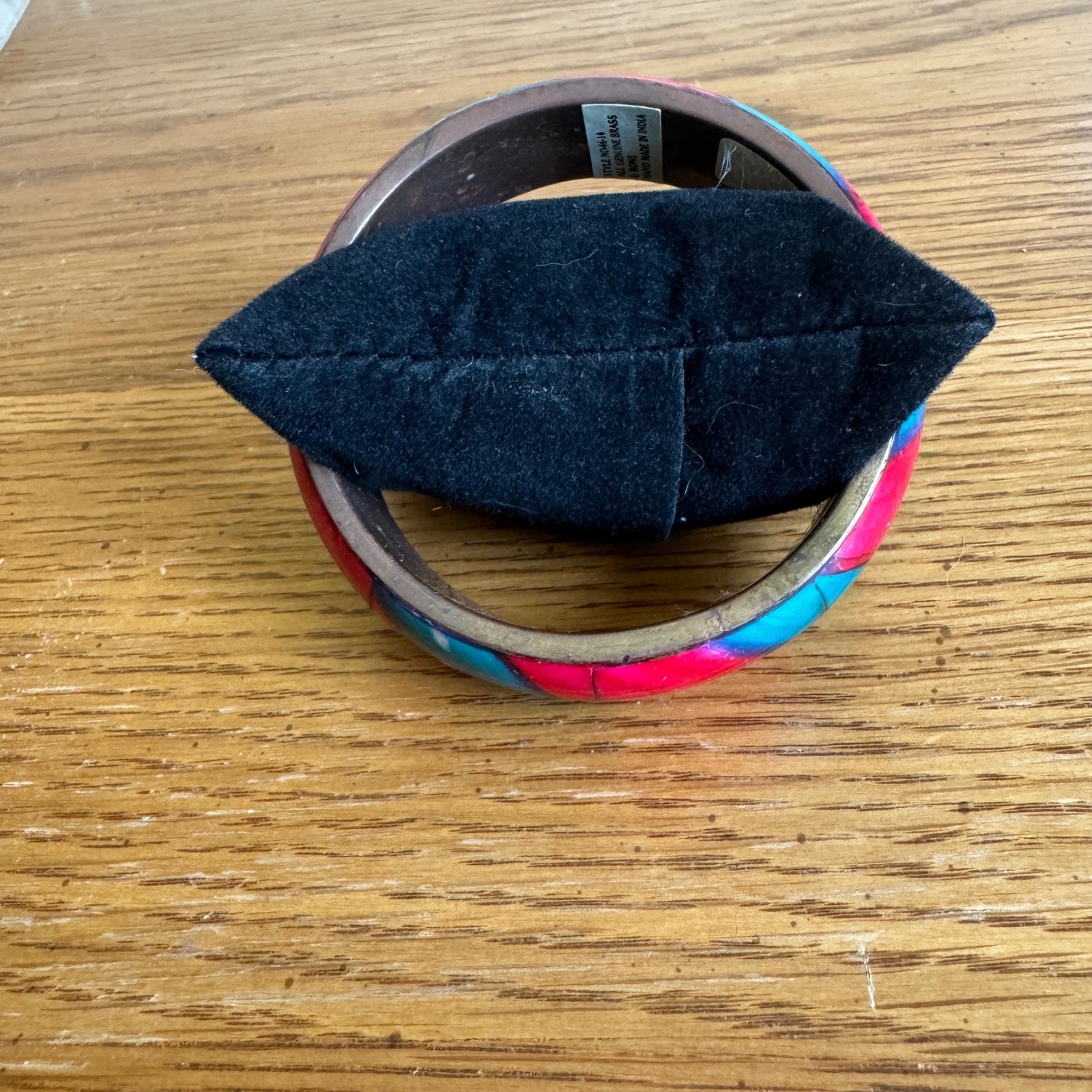 Handmade India Brass Bone Bangle Bracelet Pink Blue