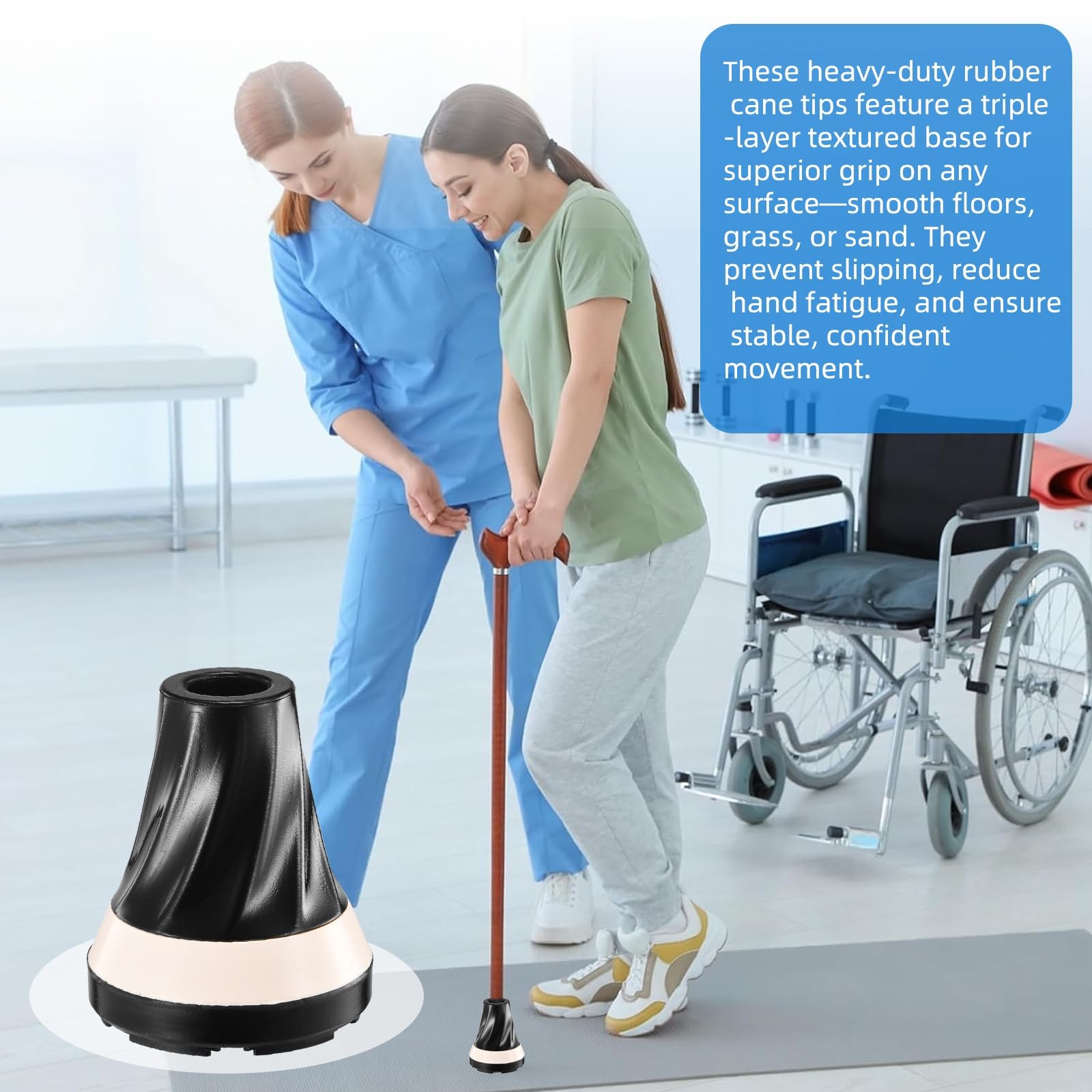 2 Pcs Cane Tips 3/4 Inch – Heavy-Duty All-Terrain Walking & Black