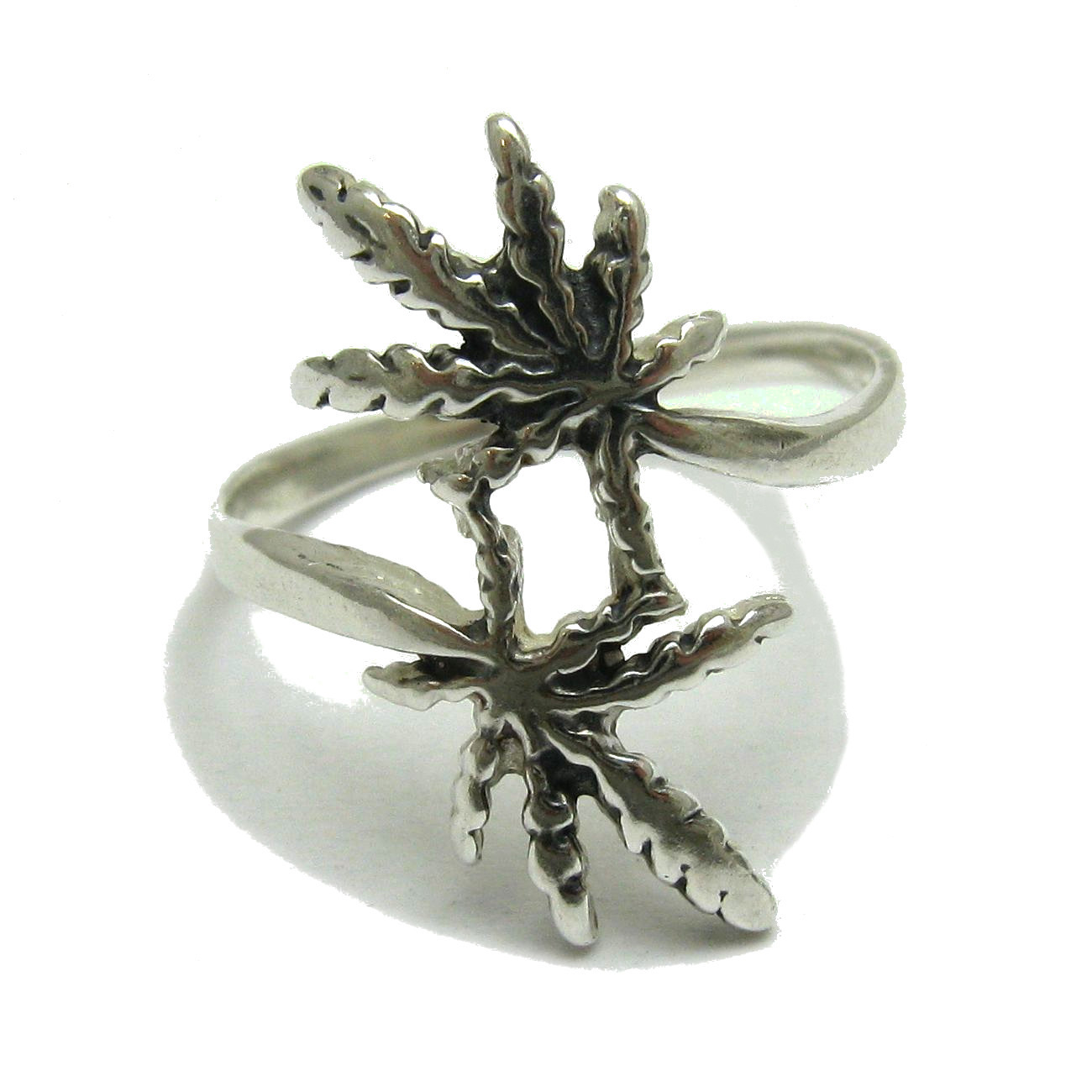 Light Genuine Sterling Silver Ring Solid 925 Marijuana Cannabis Ganja Handmade