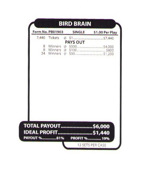 Pull Tab Ticket - Jar - Game - Bird Brain - 7,440ct