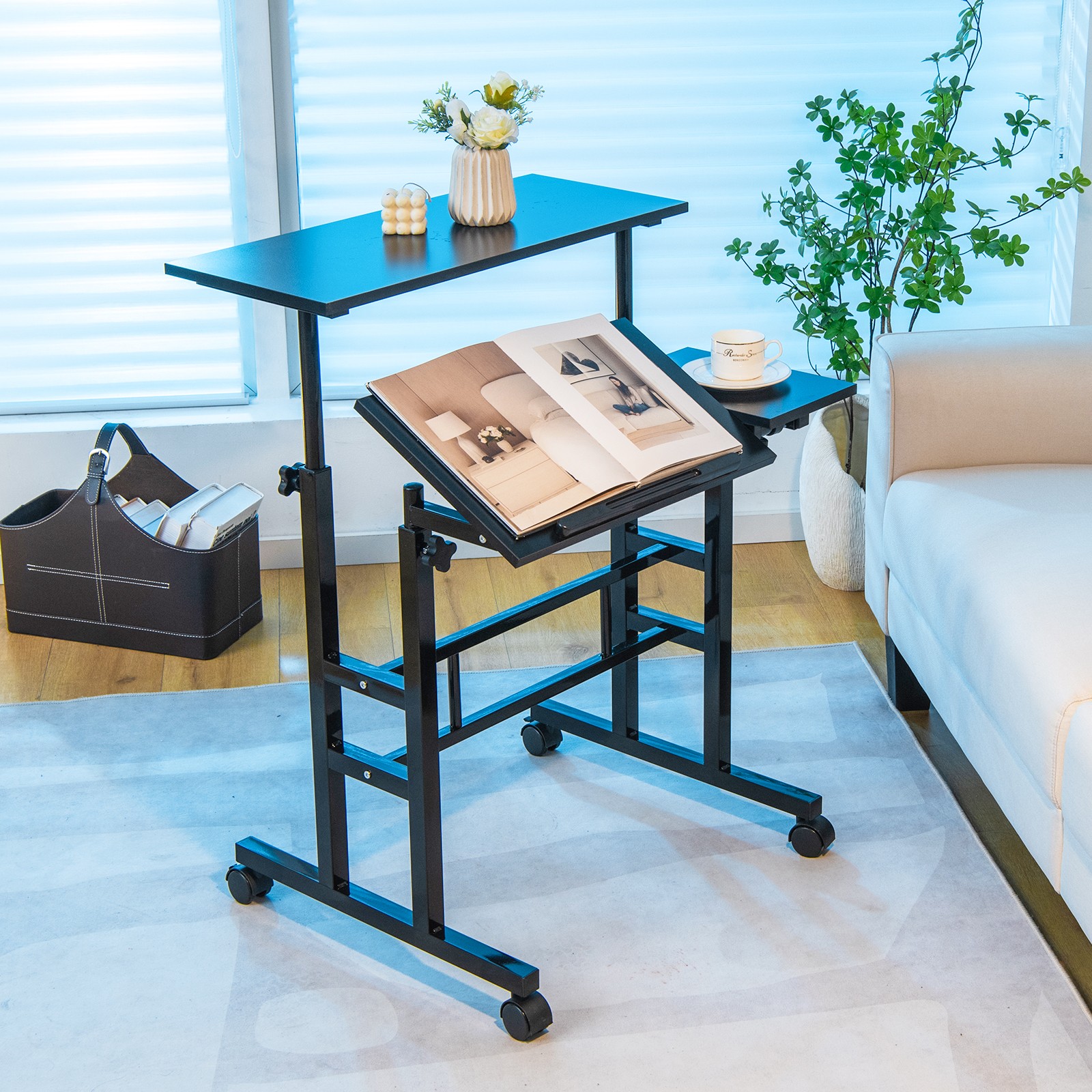Costwy Adjustable Computer Desk Tilting Workstation Mobile Stand up Desk Black