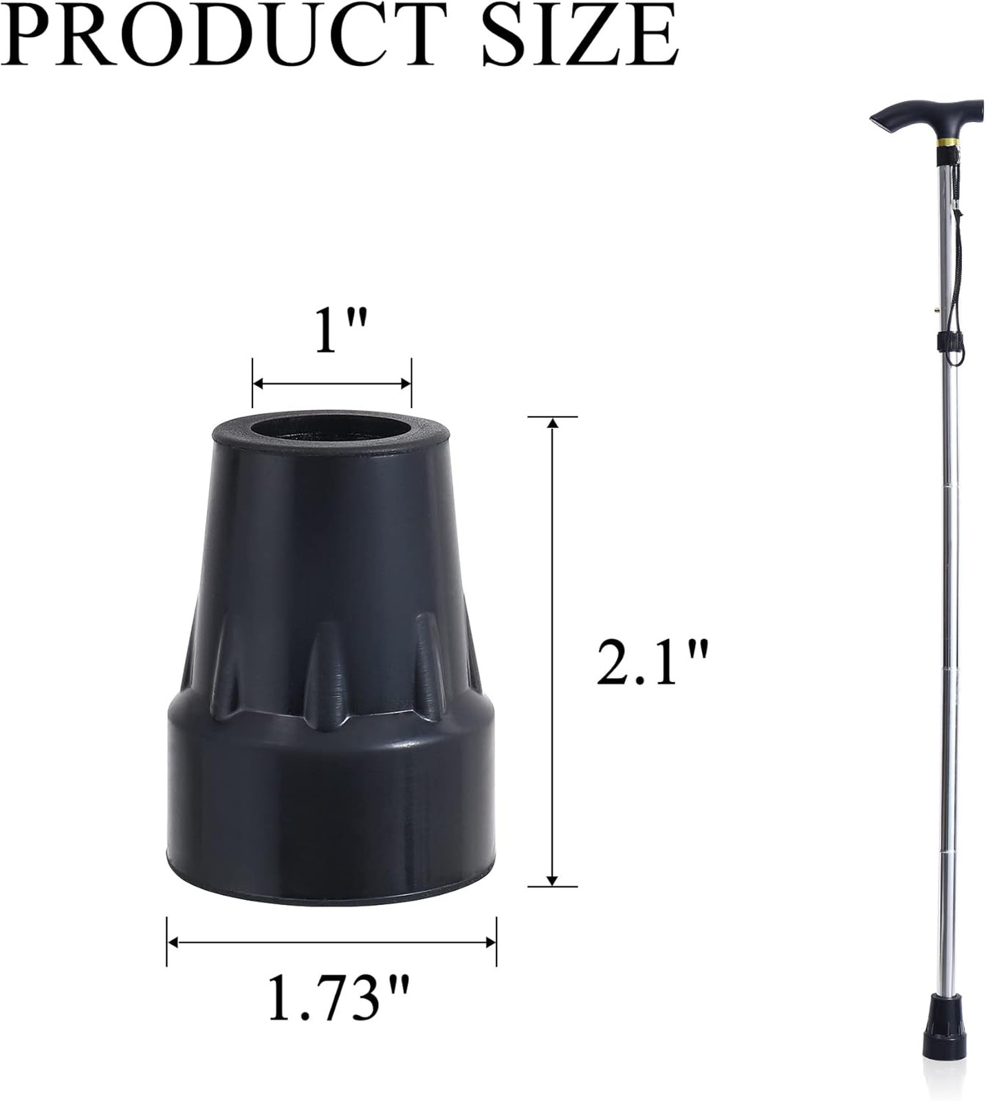 Heavy Duty Cane Tips 1 Inch Rubber Replacement Tips Pair Black Walking Support